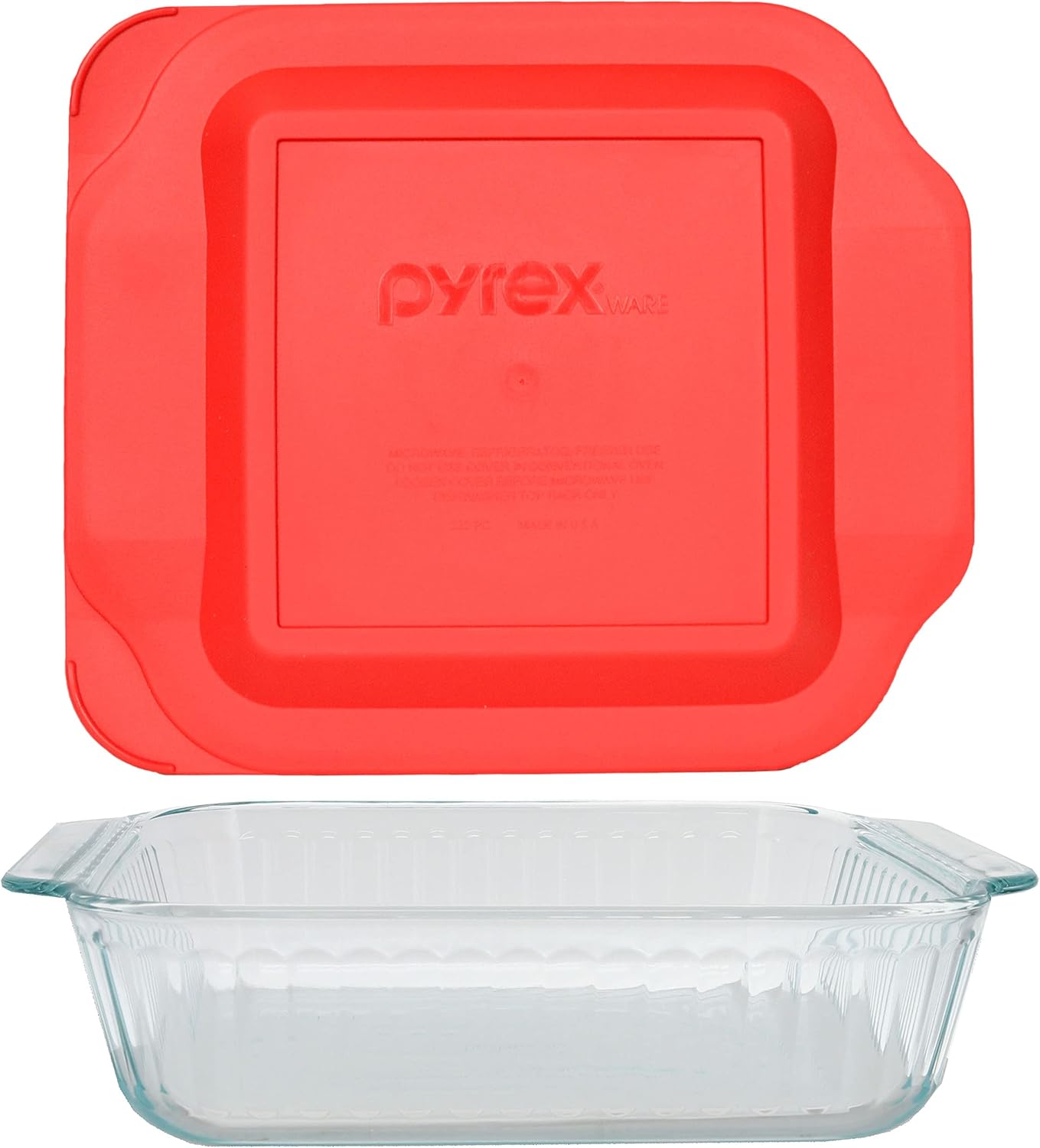 Pyrex 222 2Qt Glass Baking Dish with Red Food Storage Replacement Lid - Made in USA