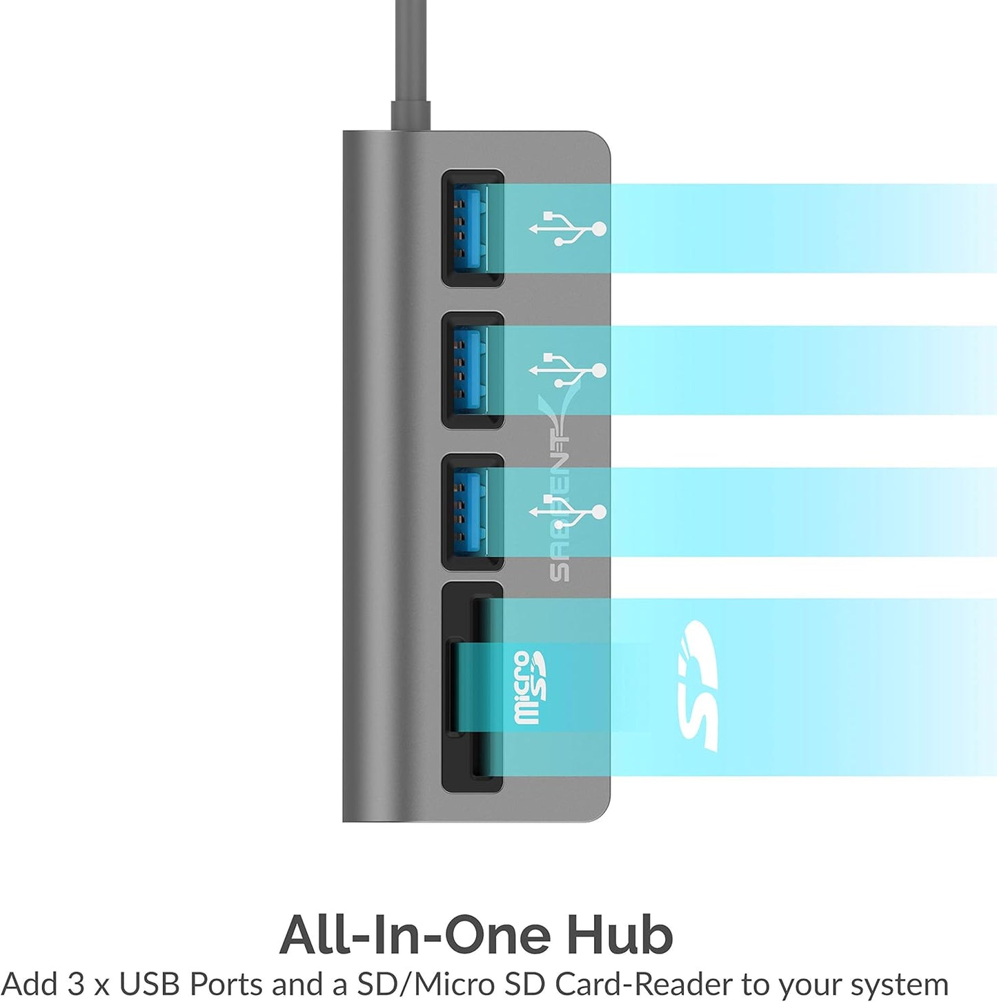 SABRENT 3.0 5-in-1 3 3.0 (HB-U3CR) USB-C Hub, USB SD Card Reader, SD & TF Dual Slot + USB Hub Portable Compatible