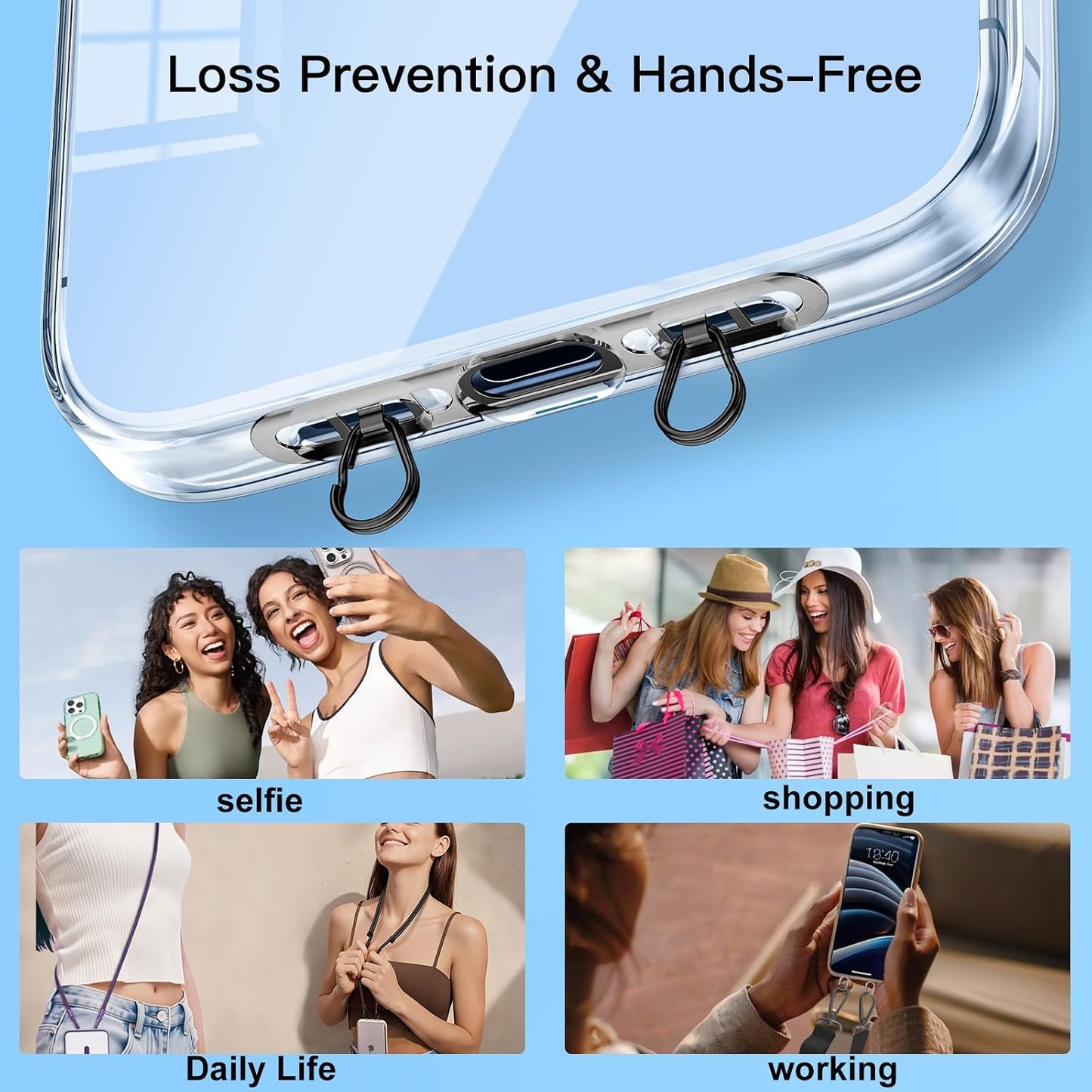 2 Pack 2 Metal Phone Tether Tabs for iPhone - Stainless Steel Phone Lanyard Patch with rings