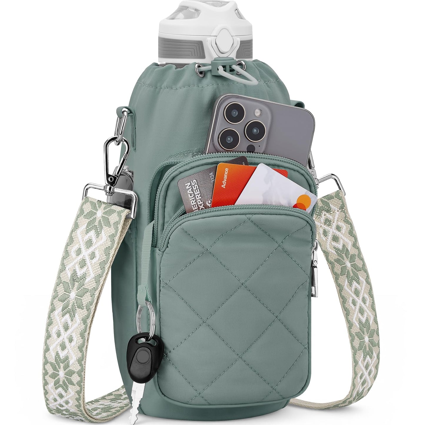 SYTRAH Water Bottle Bag Crossbody，Insulated Water Bottle Purse Crossbody Water Bottle Holder with Strap 40 oz, Sling Bag for Walking Hiking, Green