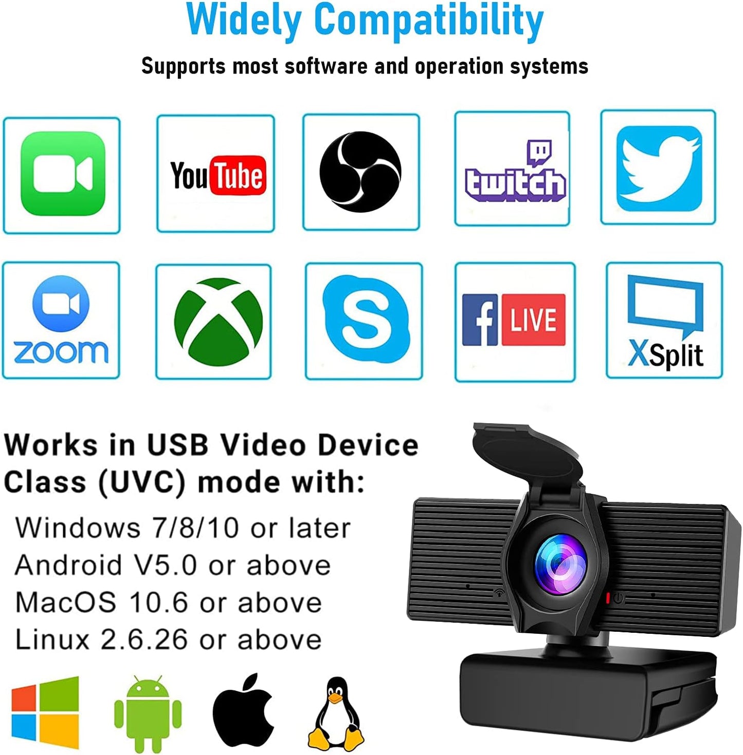 LITEPRO 1080P Webcam with Microphone & Privacy Cover, HD Web Computer Camera, USB Plug and Play Laptop PC Desktop