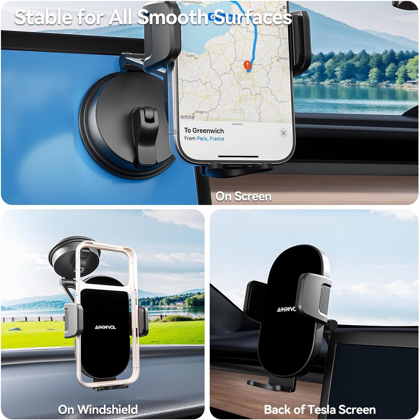 AiHiwvol [360 Universal Vacuum Phone Holders for Your Car Rotation Metal Holder] Upgraded Suction Cup Phone Mount