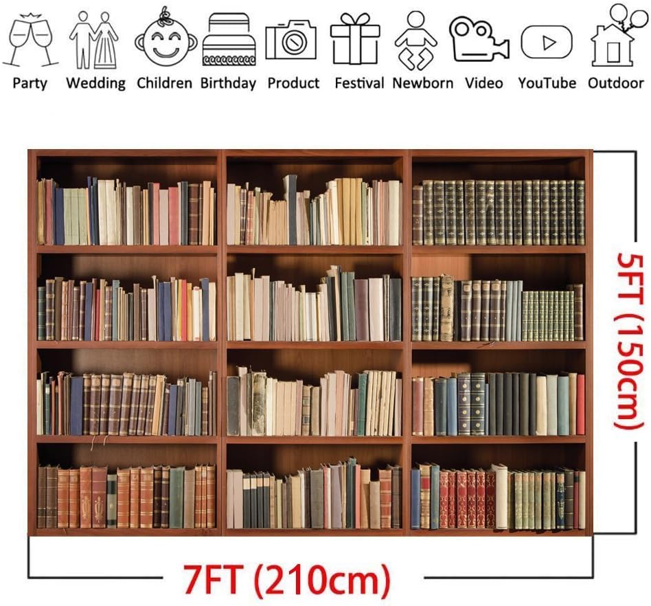 LYWYGG 7X5FT CP-49 Bookshelf Backdrop Vintage Bookcase Magic Books Grunge Ancient Library Vinyl Photography Background