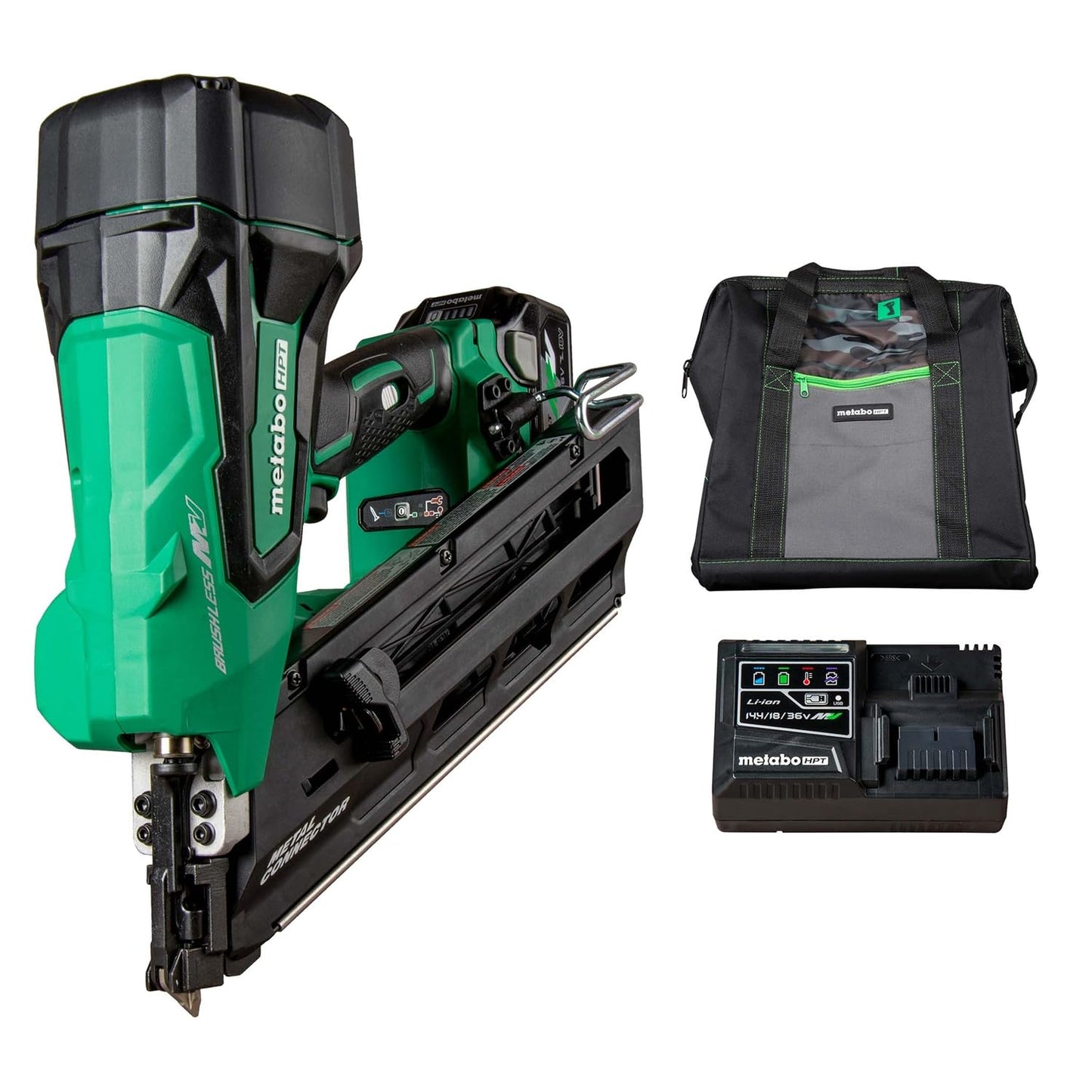 Metabo HPT 36V MultiVolt Cordless Metal Connector Nailer, Power Tool MultiVolt 36V 2.5 Ah Li-ion battery, Pro Tools Innovation Award Winner, Drives 1-1/2" to 2-1/2" Nails, 900 per Charge, NR3665DA