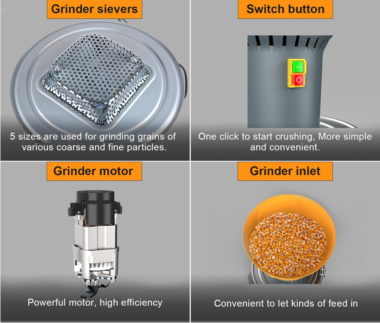 Grain Mill Corn Grinder, 1000w Electric Feed Grinder Mill Dust-Free Dry Cereals Grinder with Detachable Hopper & 5 Sieves for for Wheat Corn Grain Spice Coffee Beans 6.6 Gallons (25L)