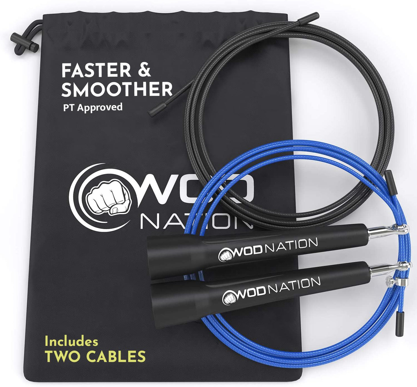 WOD Nation Jump Rope - Black Alloy Steel, Adjustable Length - Speed Jump Rope for Men & Women - Boxing & MMA Home Workout Equipment - Gym Fitness Equipment & Cardio Gear