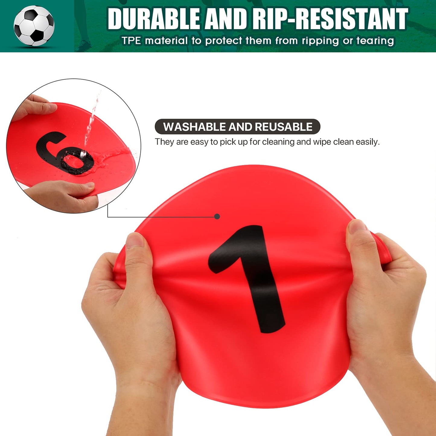 SIFENYU 9 Inch Numbered Poly Spots Spot Markers for Gym Floor with Numbers, 10 PCS Non Slip Rubber Floor Dots Flat Cones Agility Markers for Soccer Sports Training, Dance, Classroom Activities