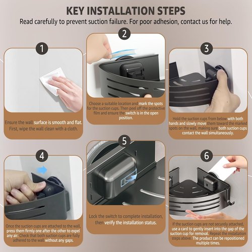 Conworld Corner Shower Caddy - Suction Cup Organizer for Bathrooms | No-Drill Aluminum Shelf (2-Pack, Gunmetal Gray)