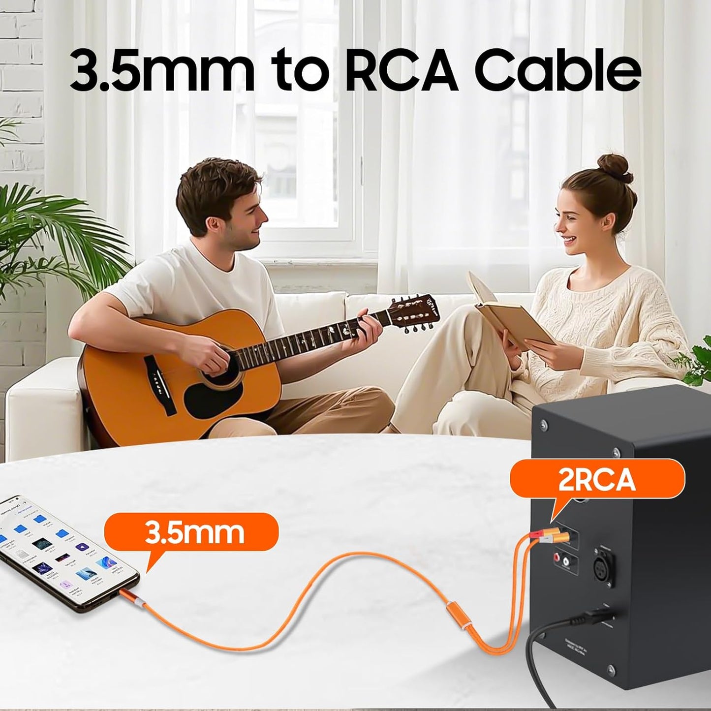 SJINYITONG 3.5mm Cable,2 3.5mm MP3 3.3ft/1 Pack to RCA RCA to AUX Cable for HiFi Systems, Speakers, Players, TVs
