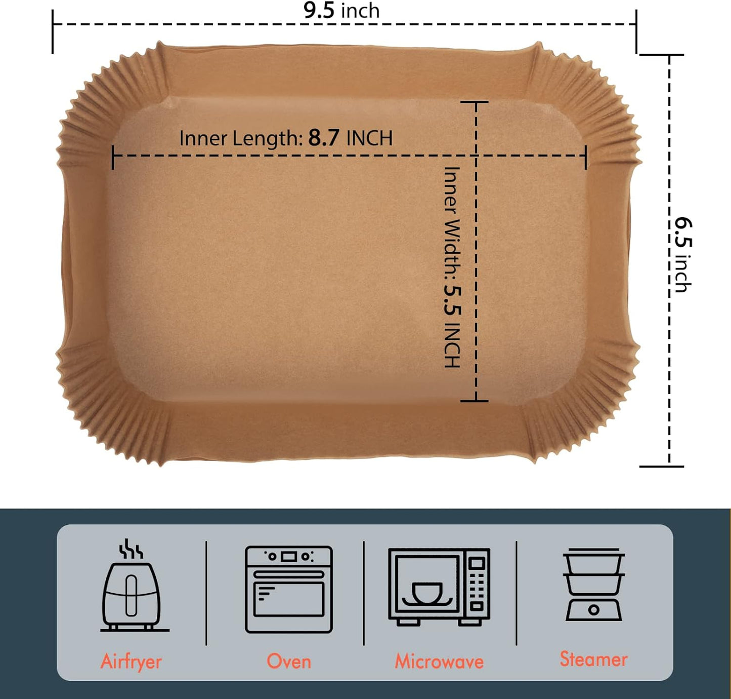 Ninja Foodi Air Fryer Disposable Paper Liners - Non-Stick Parchment Baking Accessories | 50 Pcs, 8.7 Inch Rectangle