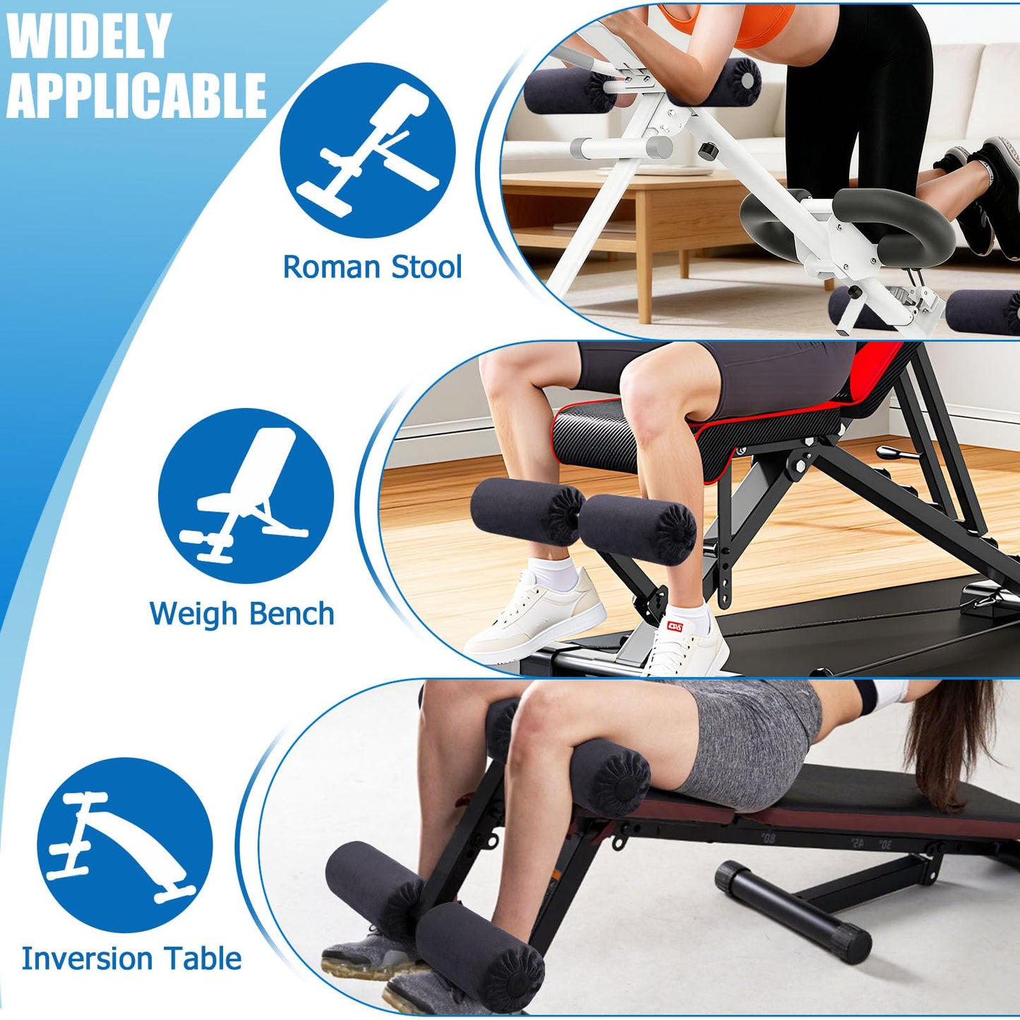 Foot Foam Pads Rollers Replacement with Luxury Plush Cover - Sweat-Wicking & Easy Clean, Cloud-Like Comfort for Home Gym Leg Extension, Weight Bench, Inversion Table - Fits 1-Inch Tube (2PCS)