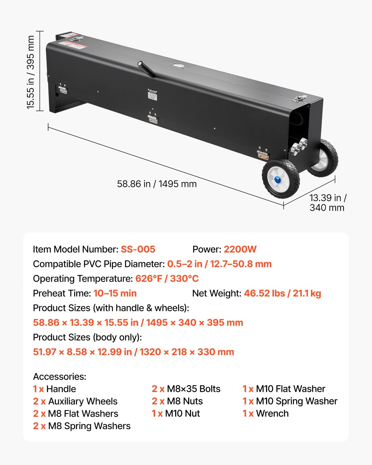 VEVOR Electric PVC Conduit Heater, 1/2" to 4", 2200W Rapid and Even Heating, PVC Bender Heater Pipe Bending Tool with Carrying Handle, Easy to Use, for Construction Crews, DIY Enthusiasts, Workshop