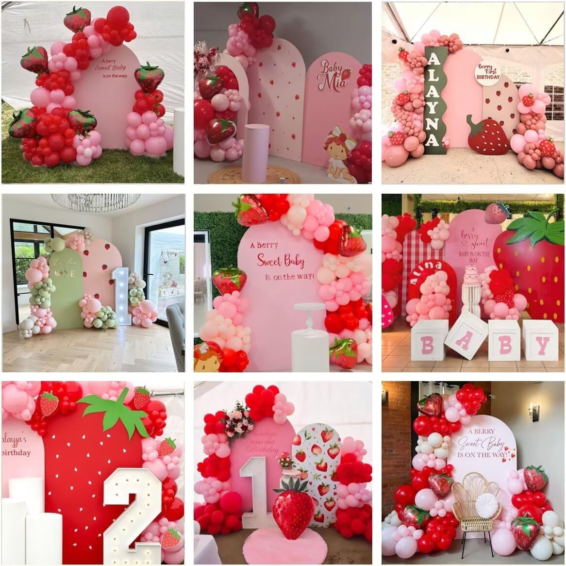 KONPON A Berry Sweet Baby is ON The Way! Pink Arched Backdrop Cover Strawberry Theme Stretchy Arched Stand Covers