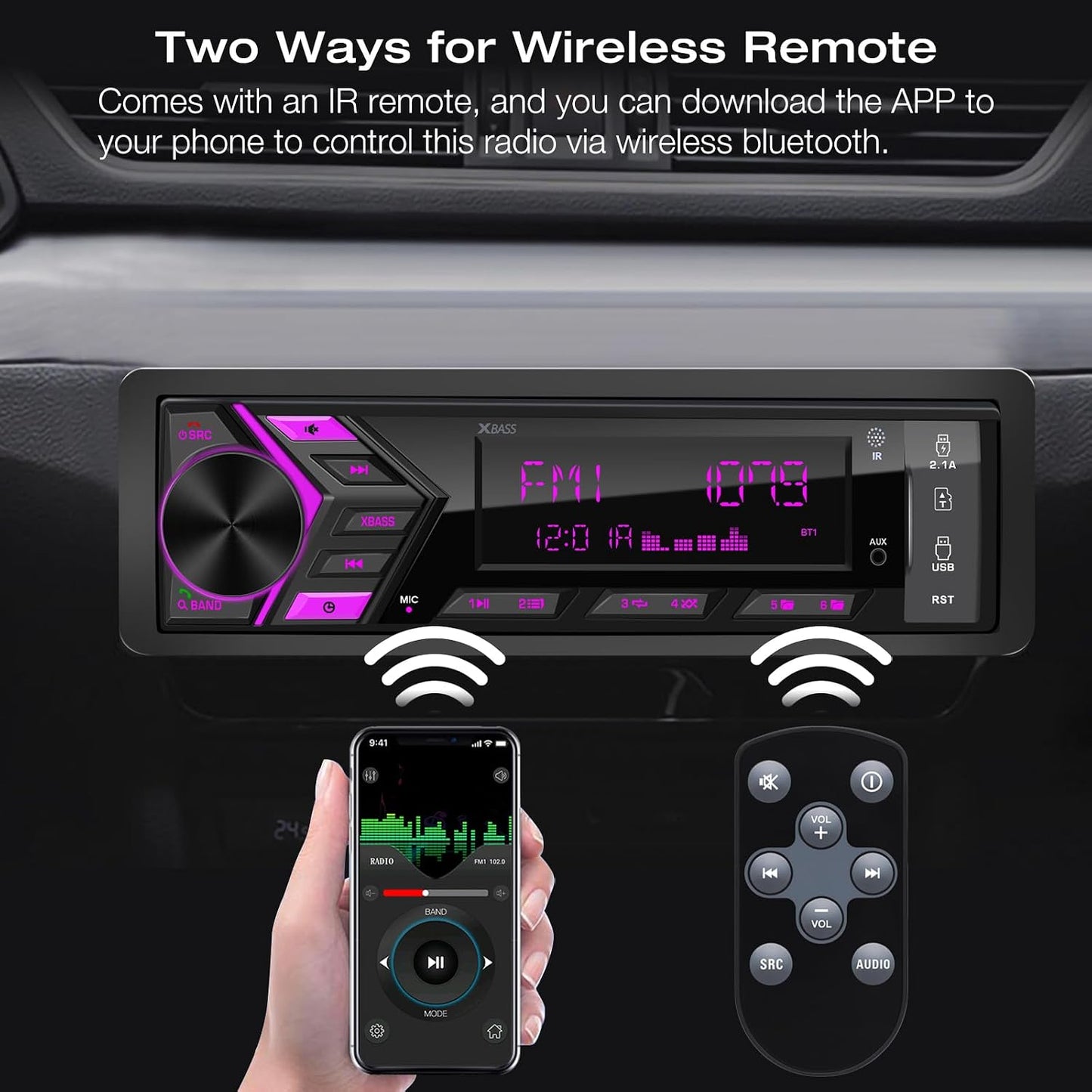 DOVOX MP3 2.1A Bluetooth Car Stereo Marine Radio: Single Din LCD Display Audio System - Indash Multimedia Player