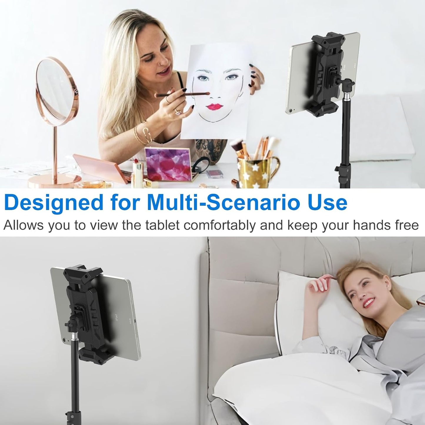 JUBOR 63" 360 4.7" 13.5" iPad Tripod Stand, Height Adjustable Tripod for Tablet, Rotation Tablet Floor Stand Mount