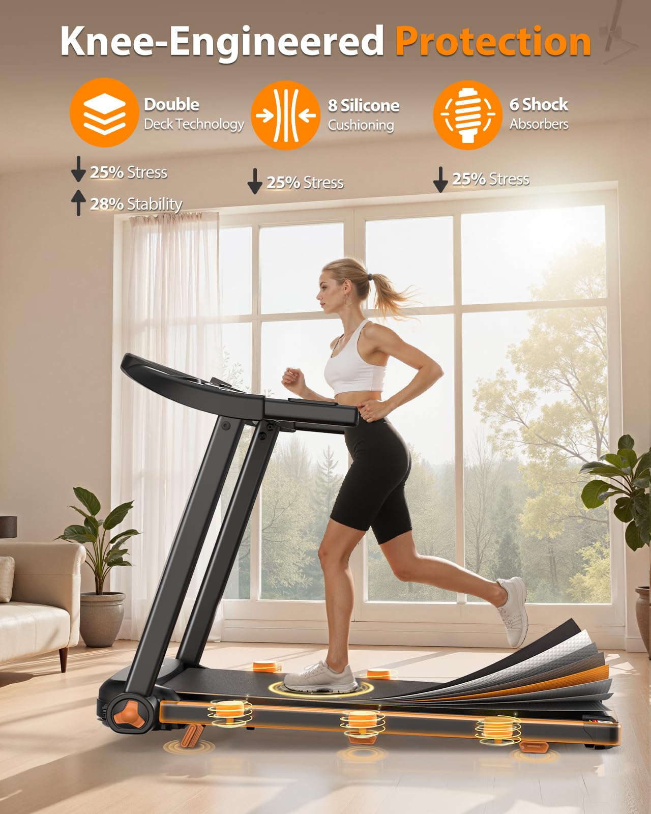 Foldable Treadmill for Home with Incline - Extra Large Dual LED Screen, 8.5MPH Max Speed, Bluetooth Speaker, 280LBS Capacity, 3HP Home Office Treadmills for Running Jogging Walking