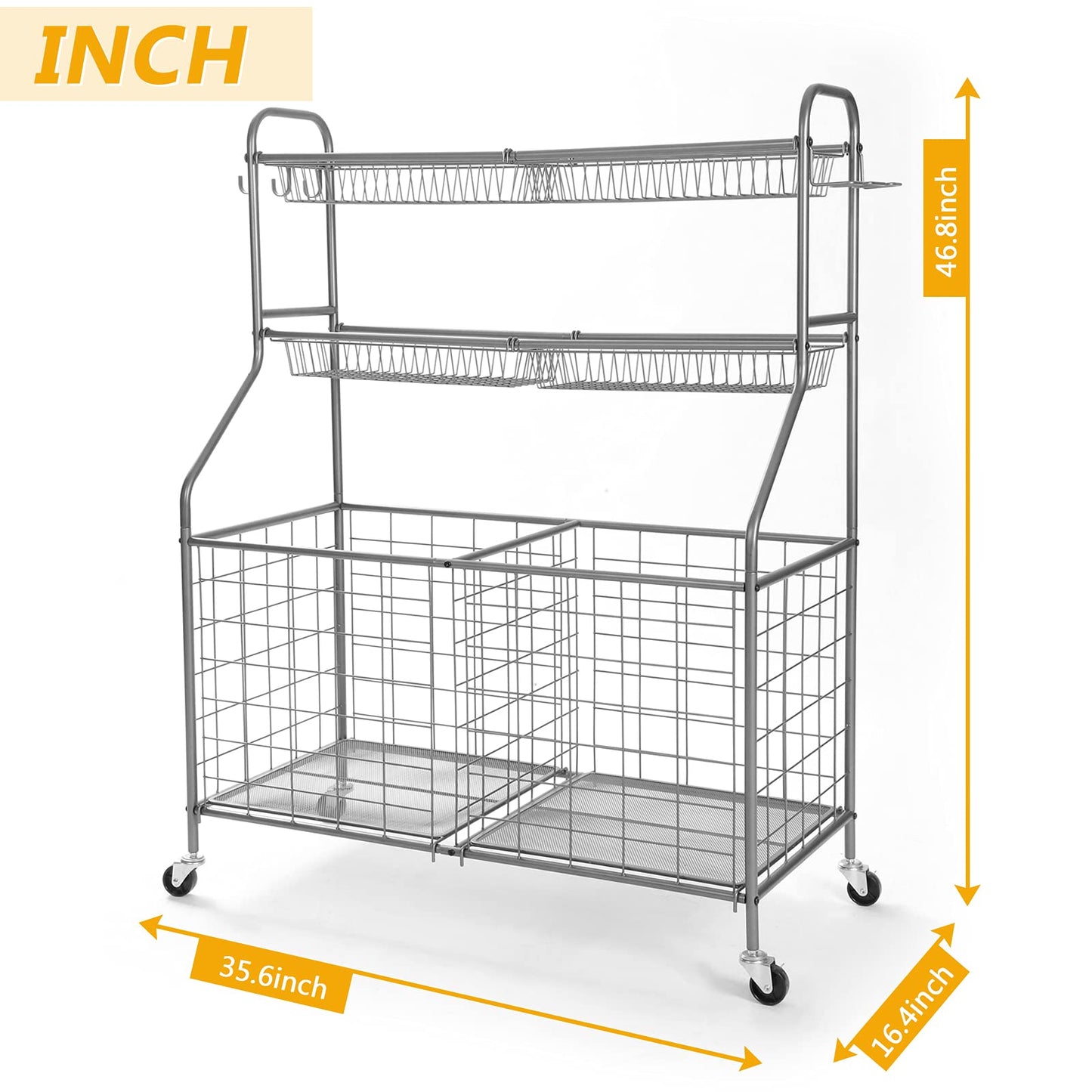 Kinghouse Rolling Sports Equipment Organizer with Wheels, Garage Ball Storage Rack for Basketball, Toys, for Garage, Indoor, Gym, Outdoo, Includes Metal Storage Bin, Bat Holder, Hooks