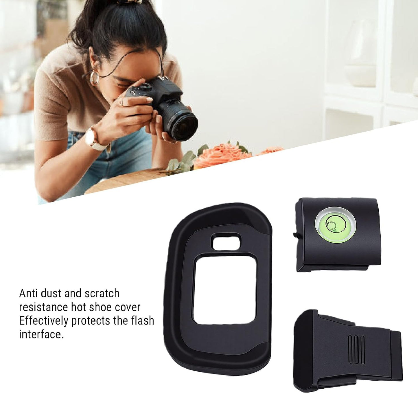 R7, Zopsc Eyecup and Hot Shoe Cover Kit for Soft Silicone Viewfinder Eyepiece with Bubble Spirit Level, Camera