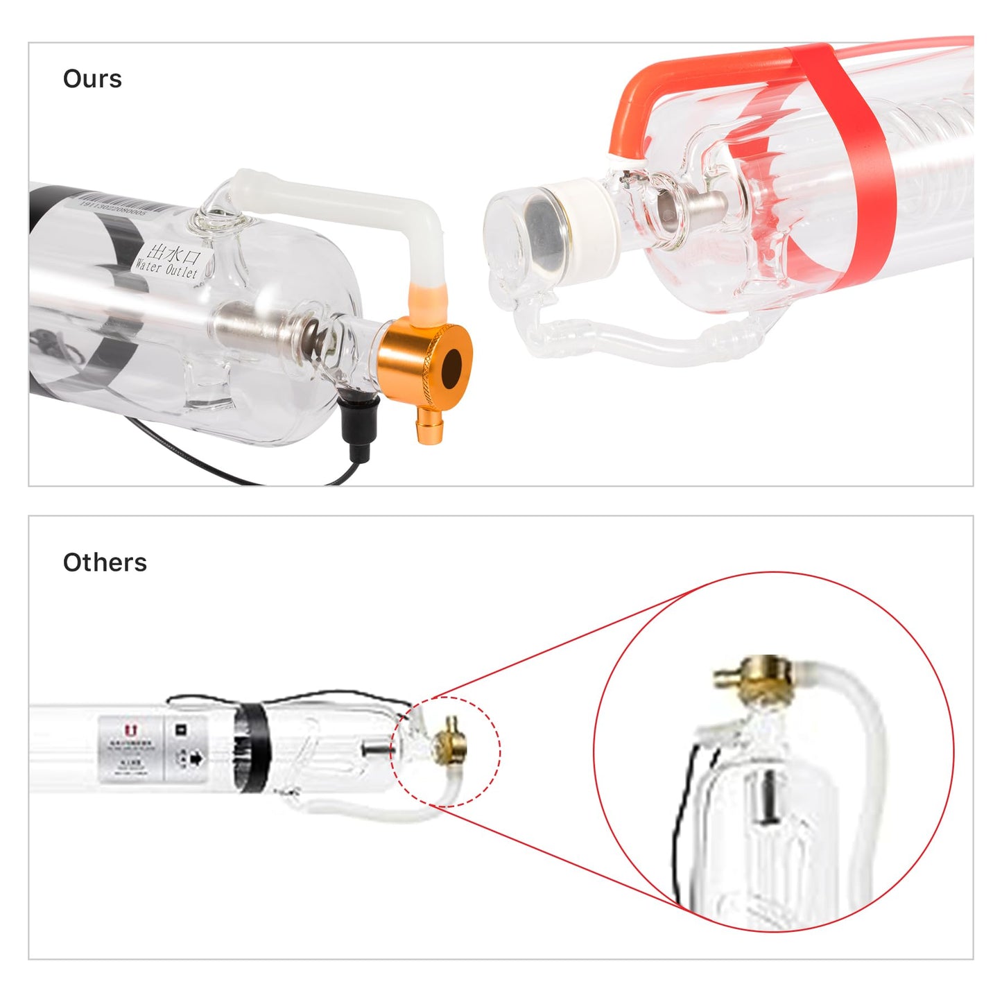 Cloudray 70W Laser Tube 1250mm Dia.55mm for CO2 Cutter Machine & Engraver, Cable Preconnected with Coating,60 Watt CO2 Laser Tube With Metal Head（CR70 60-80W)