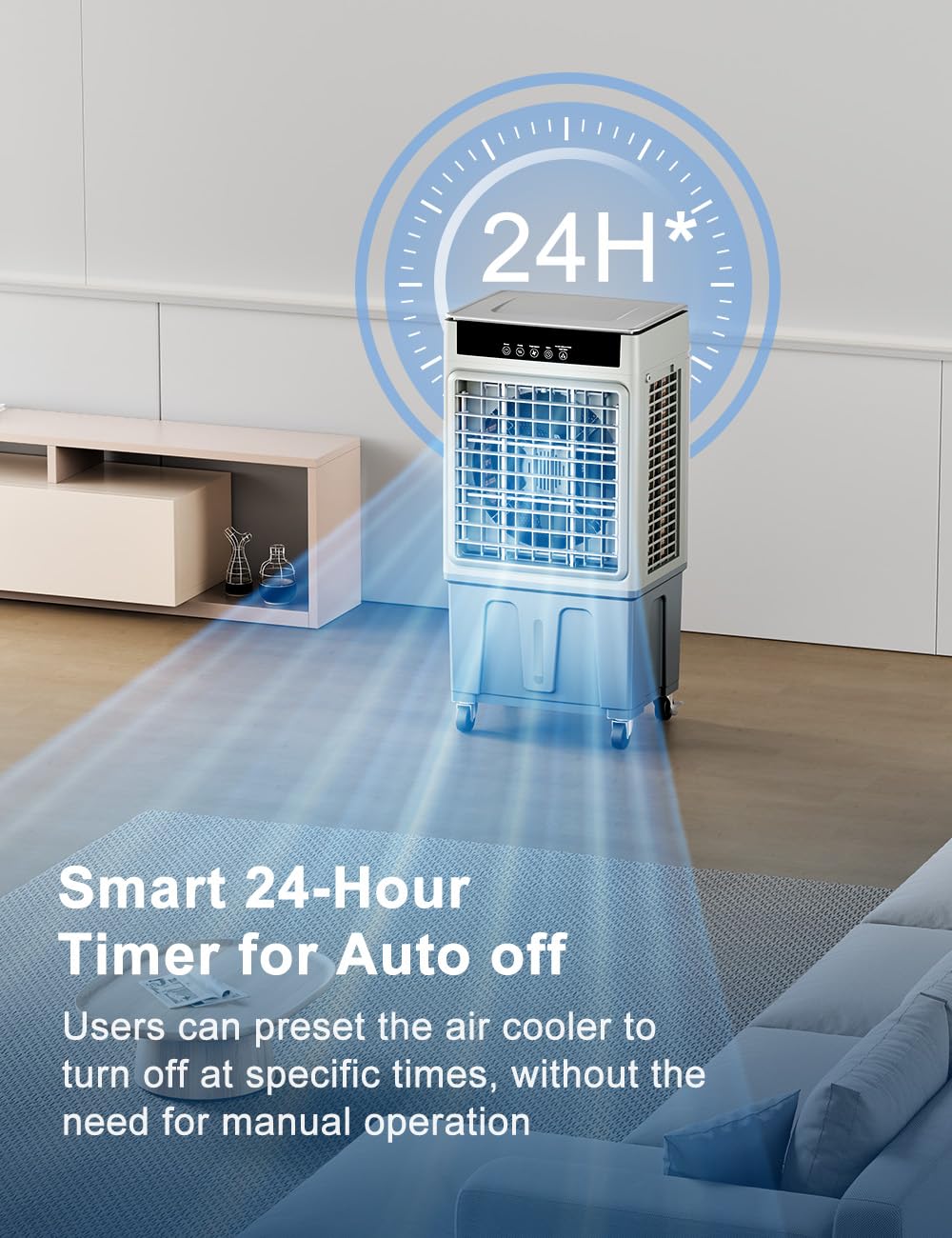 Large Swamp Cooler Air Conditioner, 2200CFM Evaporative Air Cooler, 24H Timer & 8 Gal Water Tank, 100°Oscillation, 3 Speeds&4 Ice Boxes,Remote, Portable Cooling Fan for Garage Outdoor, Extra Large
