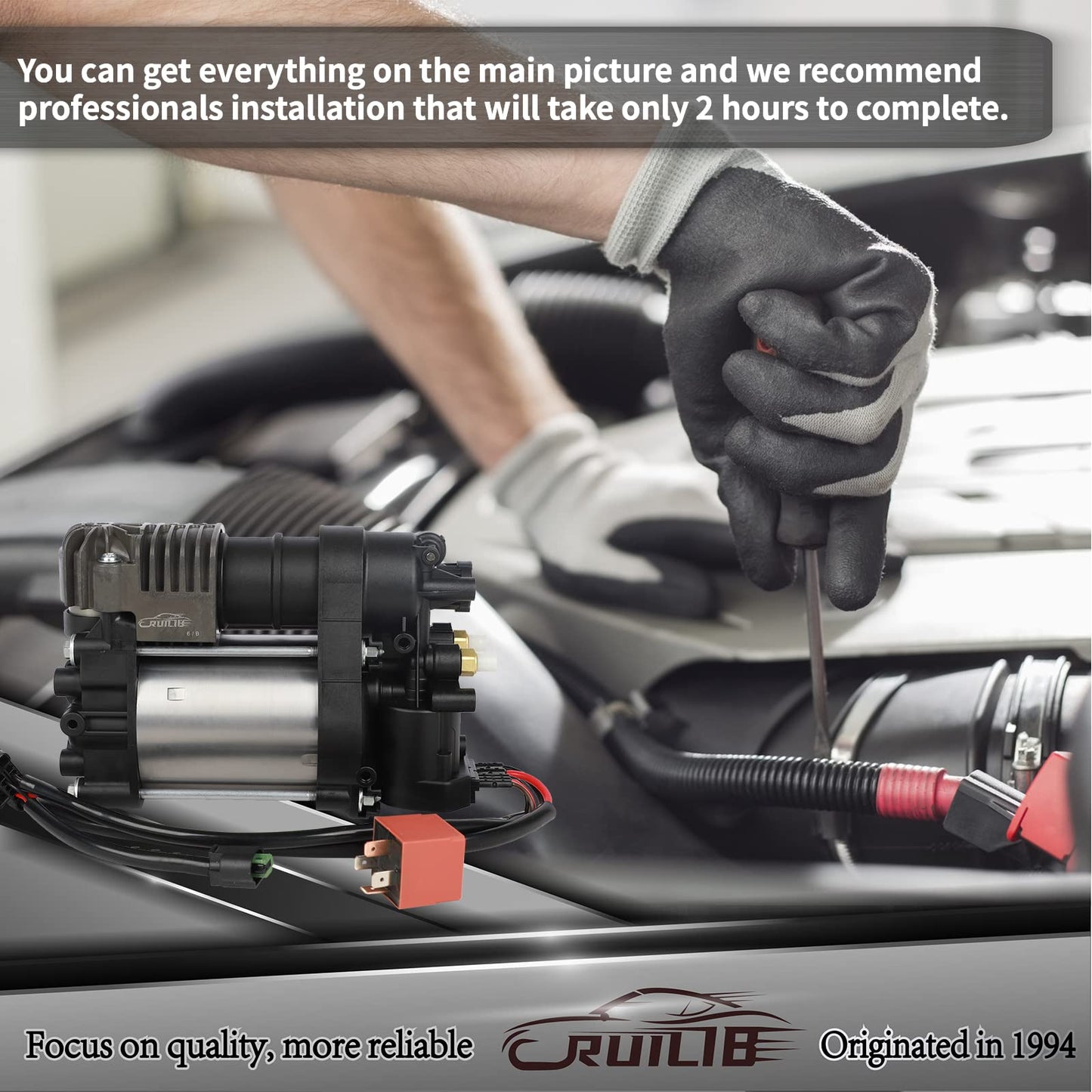 RUILIB 949-356 Airmatic Air Suspension Compressor Air Pump Kit Replacement 949-300 68041137AF 68204730AB for Jeep Grand Cherokee WK2,Dodge RAM 1500,Tesla Model S