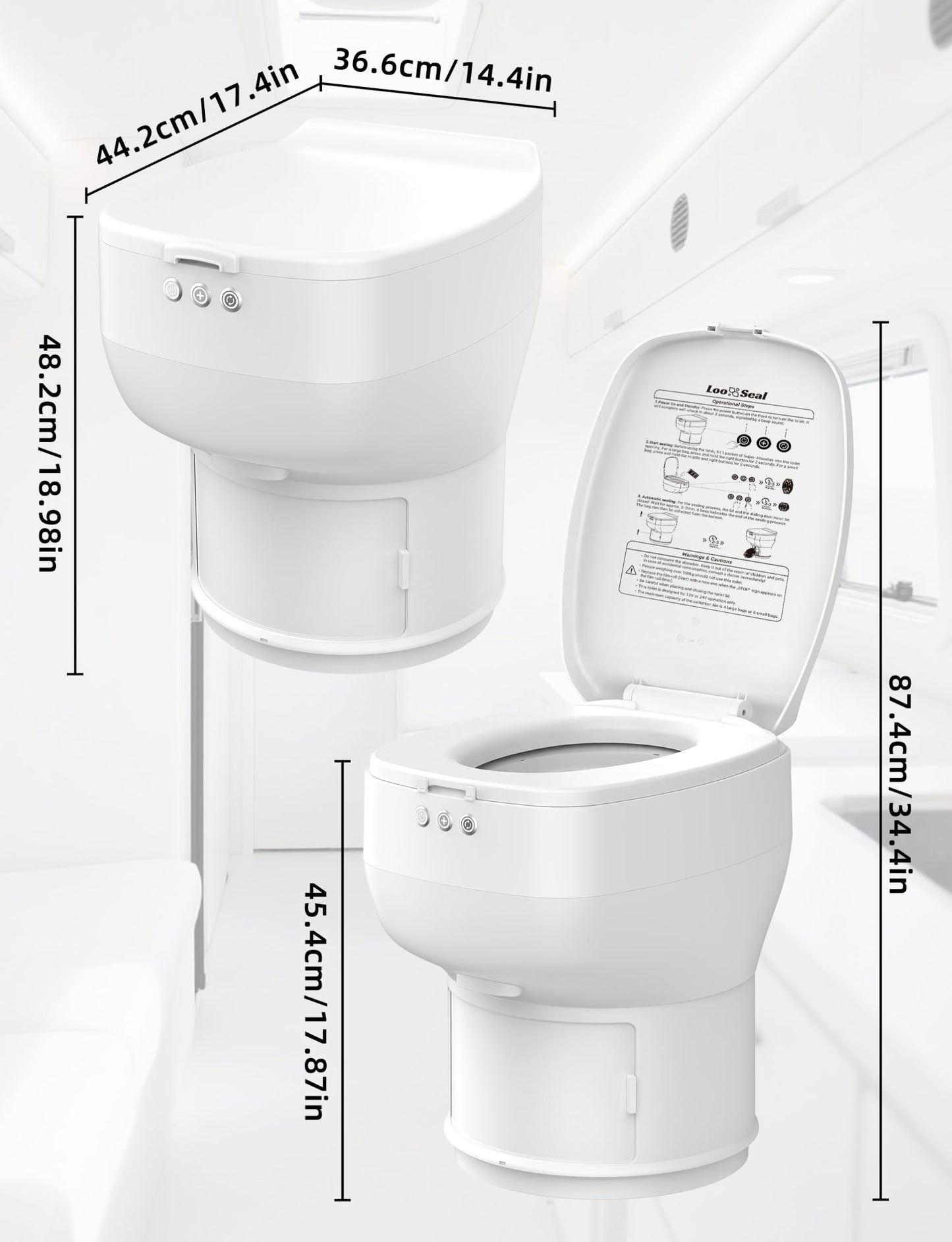 Modiwell Dry Flush RV Toilet, Waterless Self-Contained Rechargeable Sealing Toilet, Easier to Use, Ideal for RVs - Loo Seal R1808