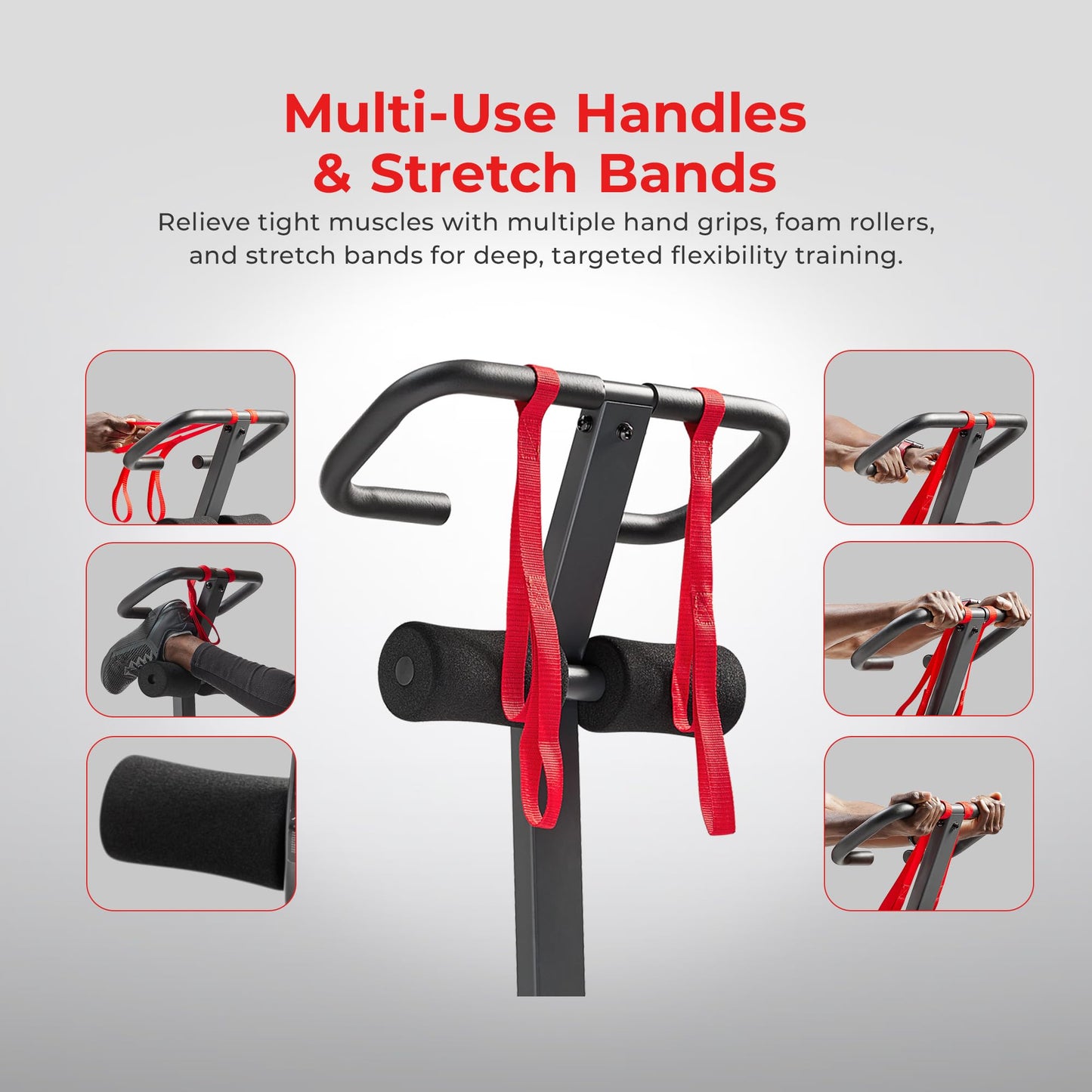 Sunny Health & Fitness Full Body Stretch Machine, Versatile Padded Trainer Back Stretcher, Stretching Equipment with Pivoting Seat, Self-Leveling Pedals, and Multi-Use Handlebar - SF-BH621002