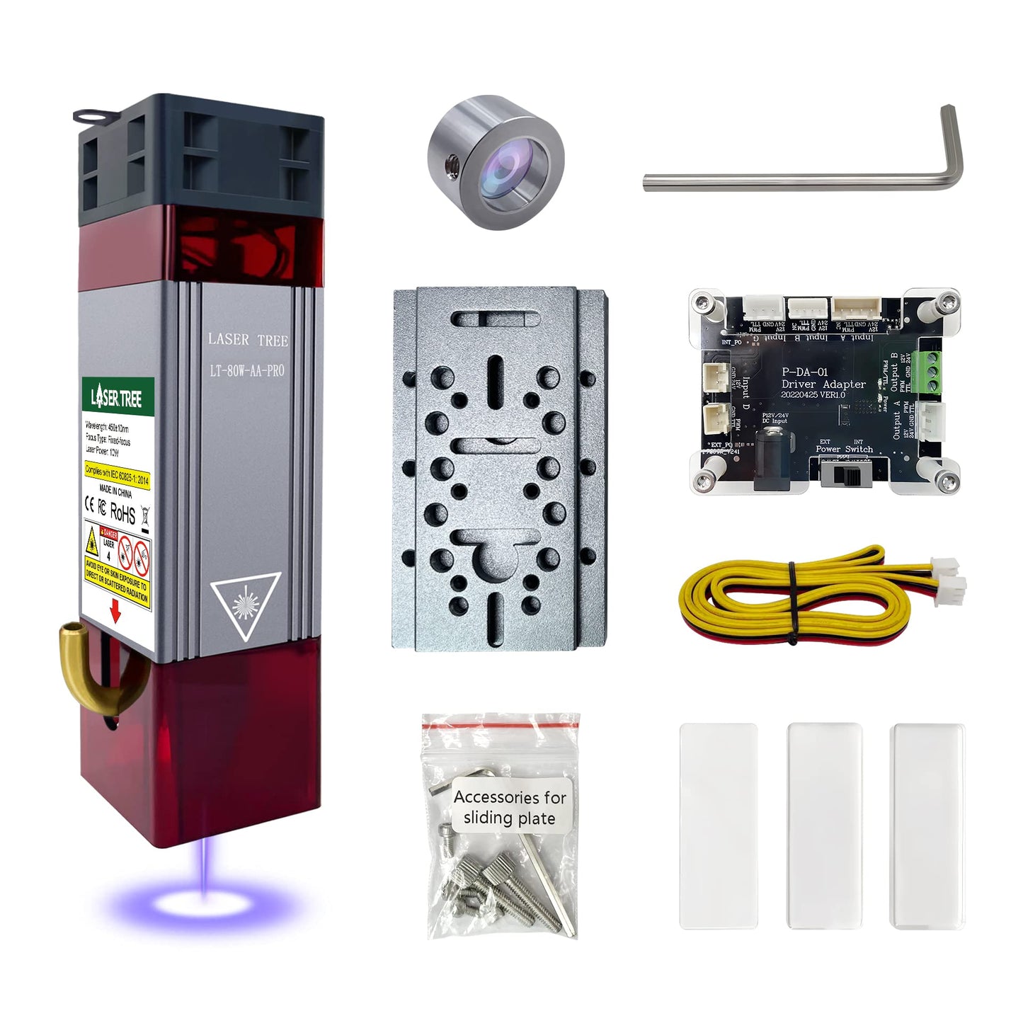 LASER TREE Laser Engraving Module, 10000mW(10W) Output Module with Air Assist System, Built-in FAC, Compressed Spot CNC Carving DIY Laser Master for Laser Cutter Engraving Machine Class 4, 12V