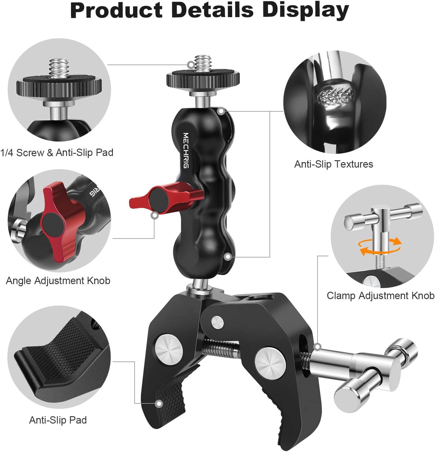 Mechrig (SY001) Camera Clamp Mount with Dual Ballhead Magic Arm, Aluminum Camera Mount Super Clamp Kit for DSLR Action