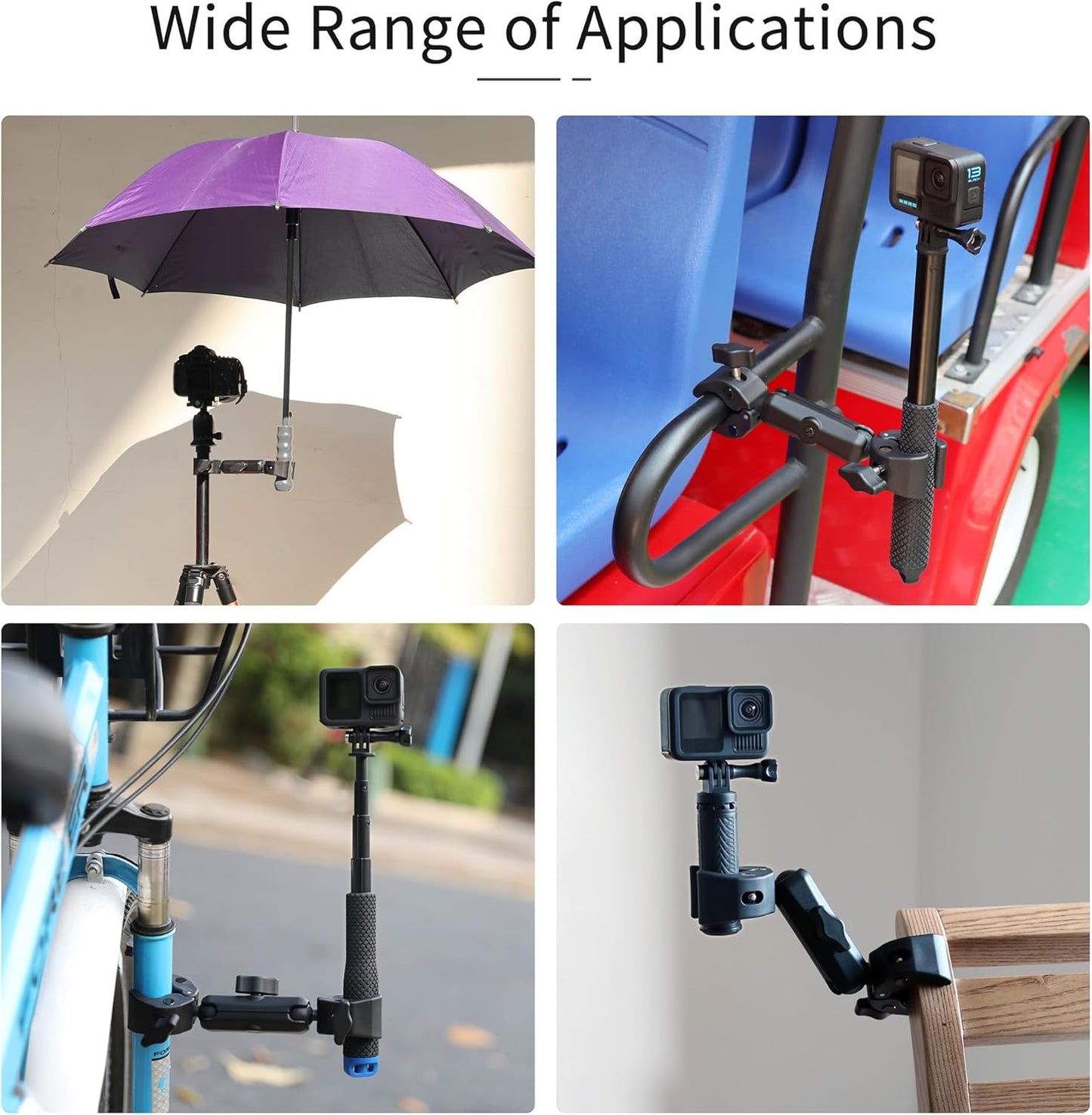 SOONSUN 360 Double Super Clamp Camera Mount, Umbrella Clamp for Chair, Desk, Stroller, Wagons, Tripod, Pole, Light