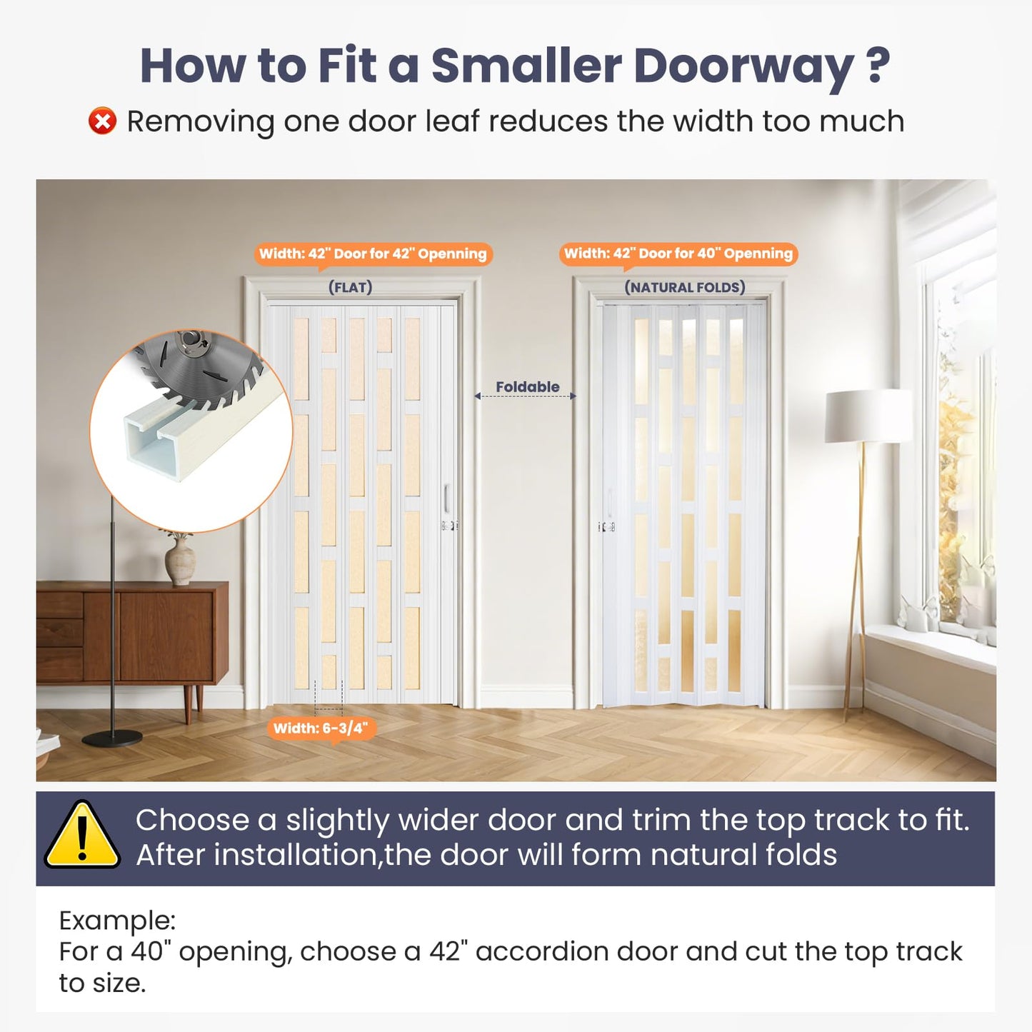 DIYHD 48X80in Glass Accordion Door with Latch&Handle, Double-Layer Thickened PVC Folding Interior Door with Frosted Acrylic - Blocks Views, Lets Light In, Easy Install for Closet, Utility&Room Divider