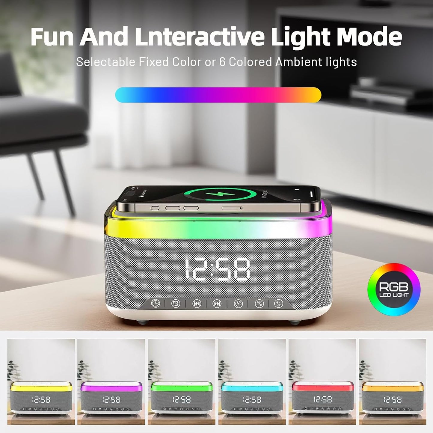 Strackvial 15W 2x10W 6 BT5.3/AUX/TF/USB, Bluetooth Speaker with Wireless Charging & Digital Clock, LED Display, Qi