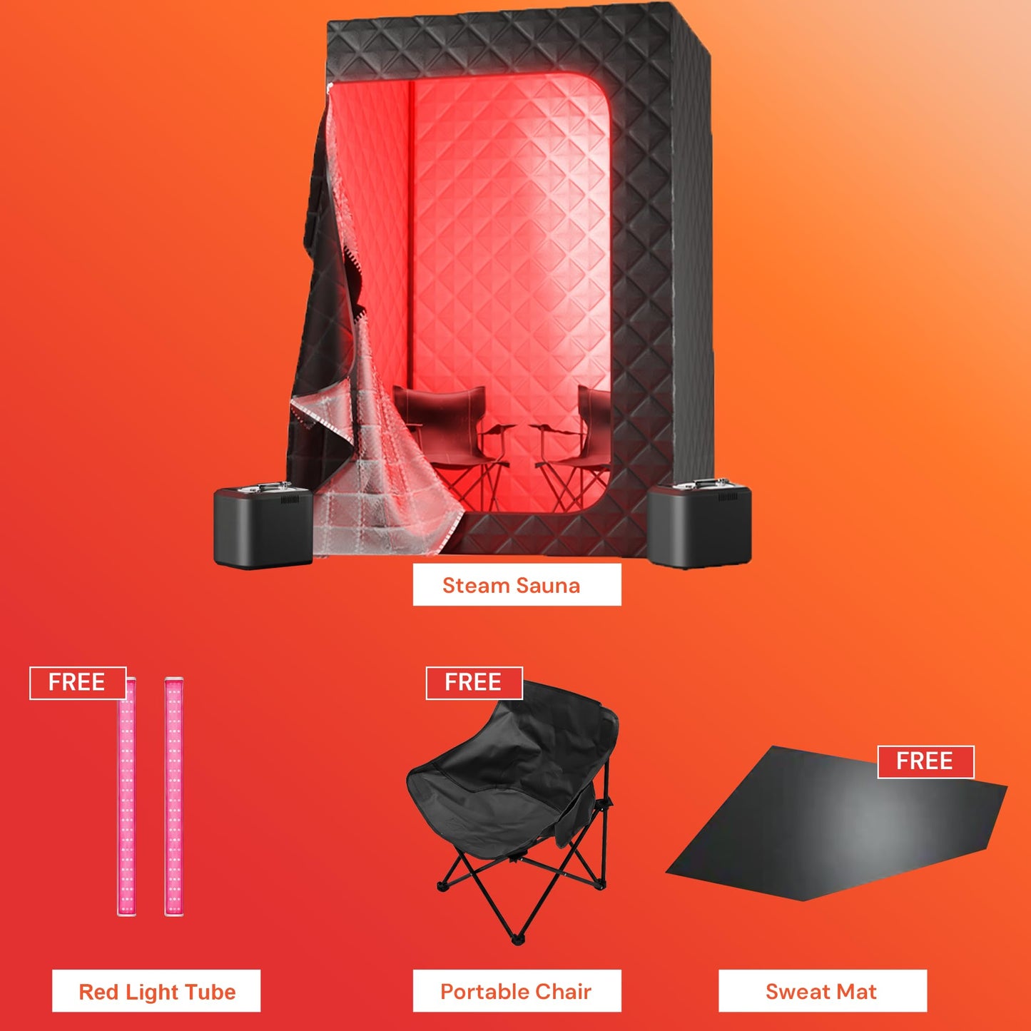 X-Vitalis 2 Person Portable Steam Sauna for Home with Two Red Light Therapy Panels Full Body Home Spa (Black)
