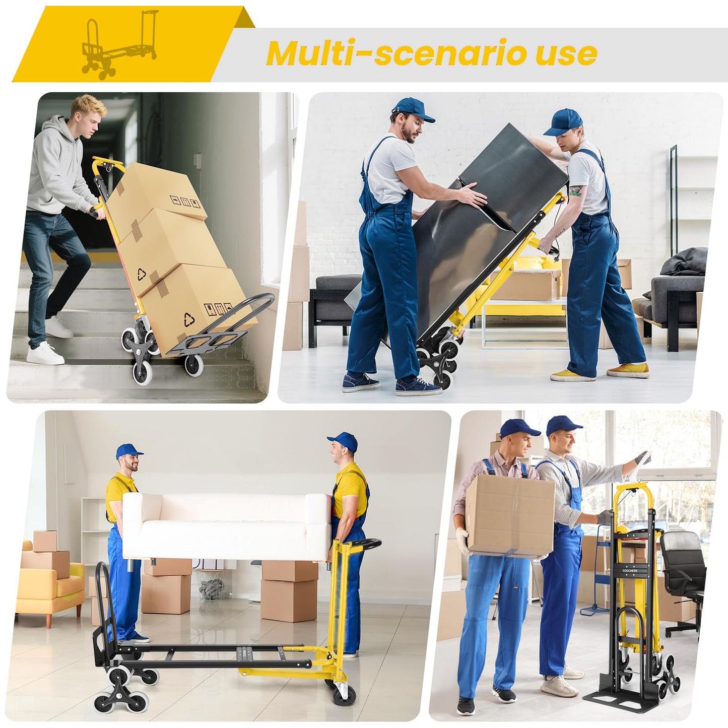 Professional Heavy Duty 1000LBS Aluminum Stair Climbing Dolly, 3 in 1 Convertible Hand Truck, Folding Hand Truck Dolly Cart with Solid Wheels for Moving/Travel/Office (Yellow)