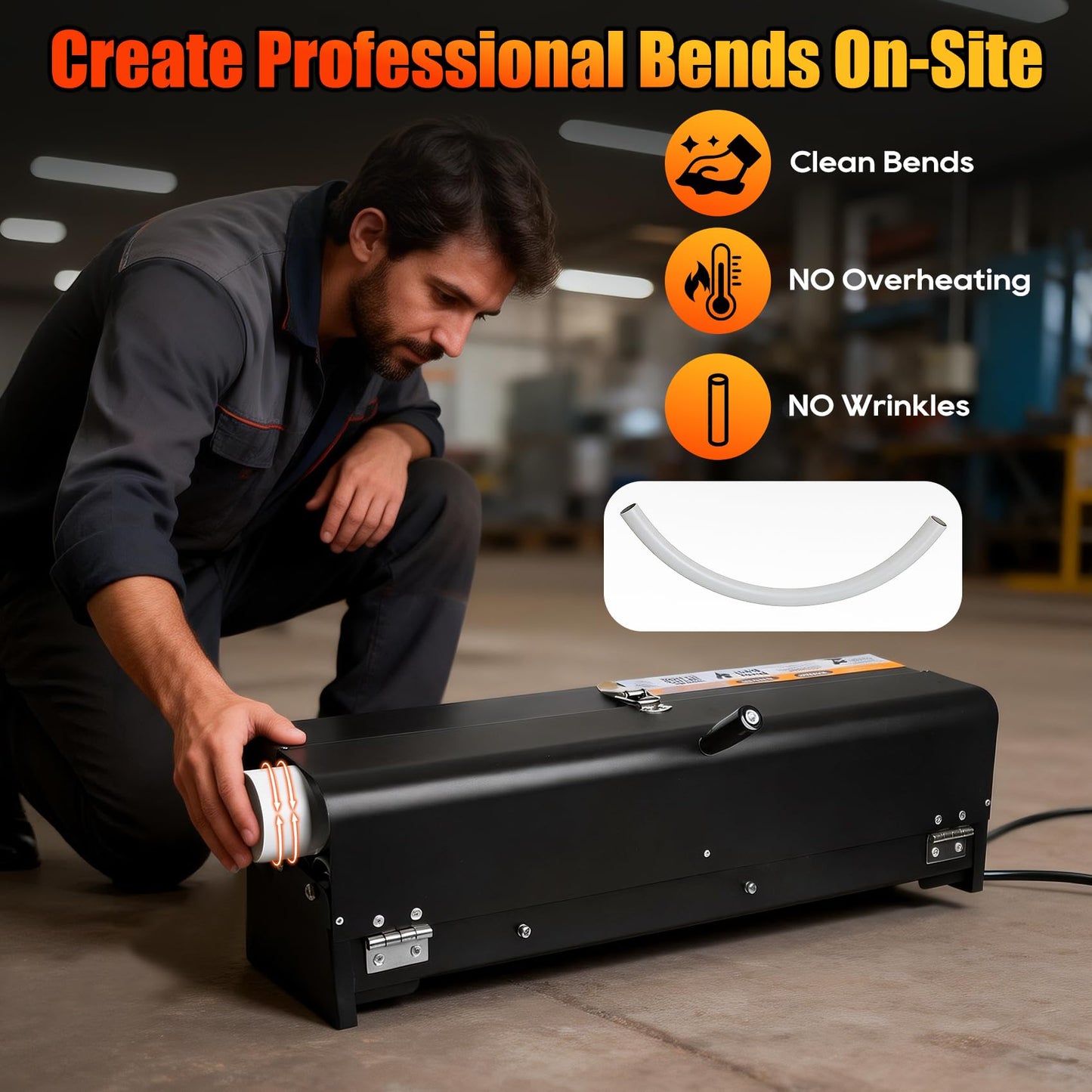 PVC Conduit Heater - 1/2" to 2" PVC Bender Heater Pipe with Temperature Control & Safety Shutoff & Reflective Interior,120V 1400W Fast Heating Bender for 24" Pipe Sections