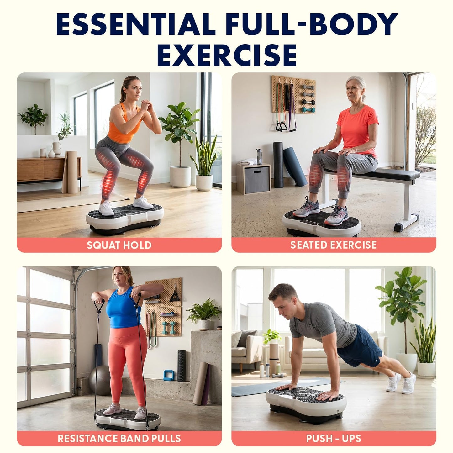 SQUATZ Vibration Plate Exercise Machine | Low-Impact Full Body Vibrator Plate with 99 Speed Levels & 9 Preset Programs | Resistance Bands & Remote Included | 265 lb Capacity | For Home & Office | Gray