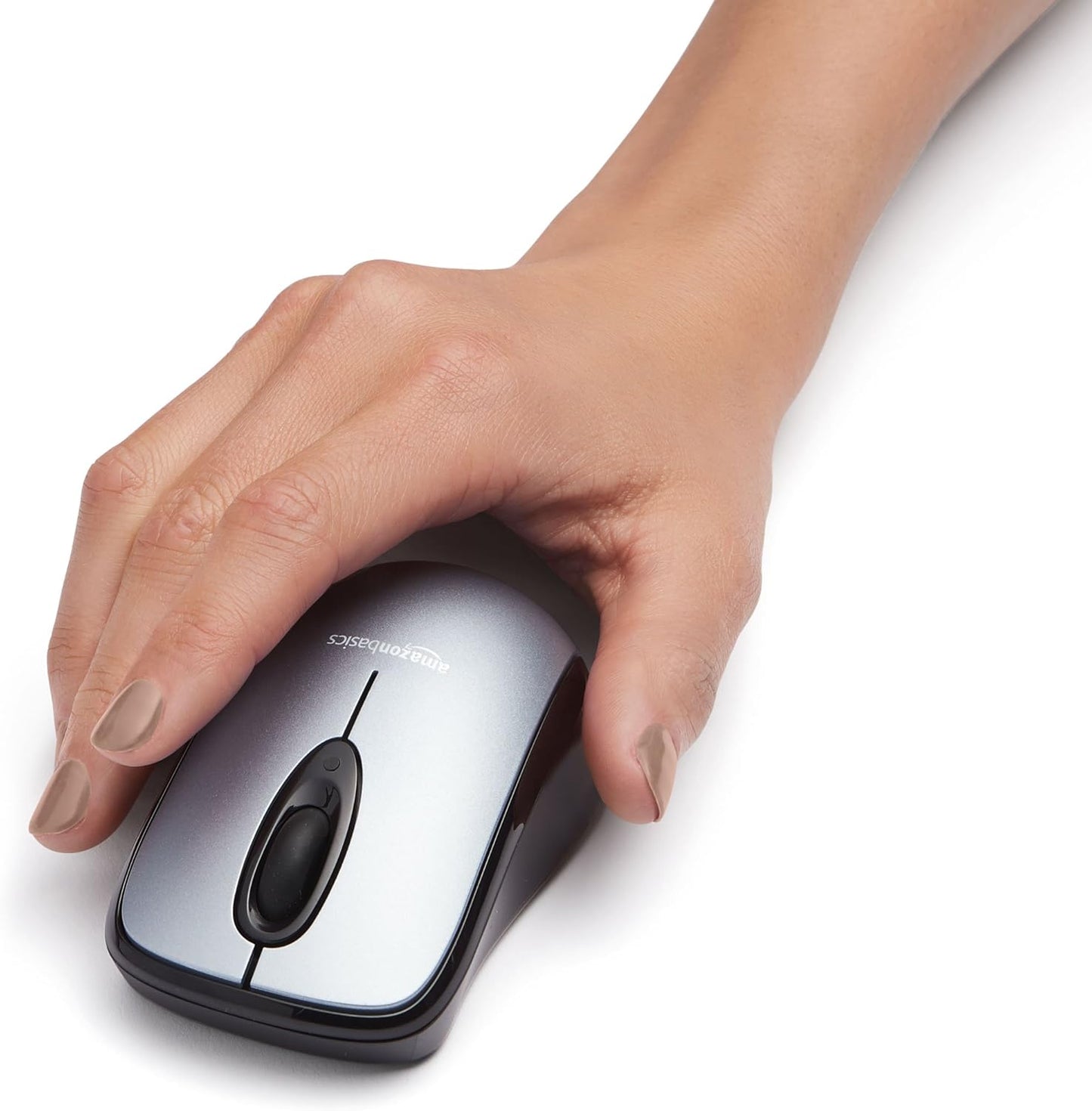 Amazon Basics 2.4 GHz Wireless Optical Mouse - Sleek Silver Design
