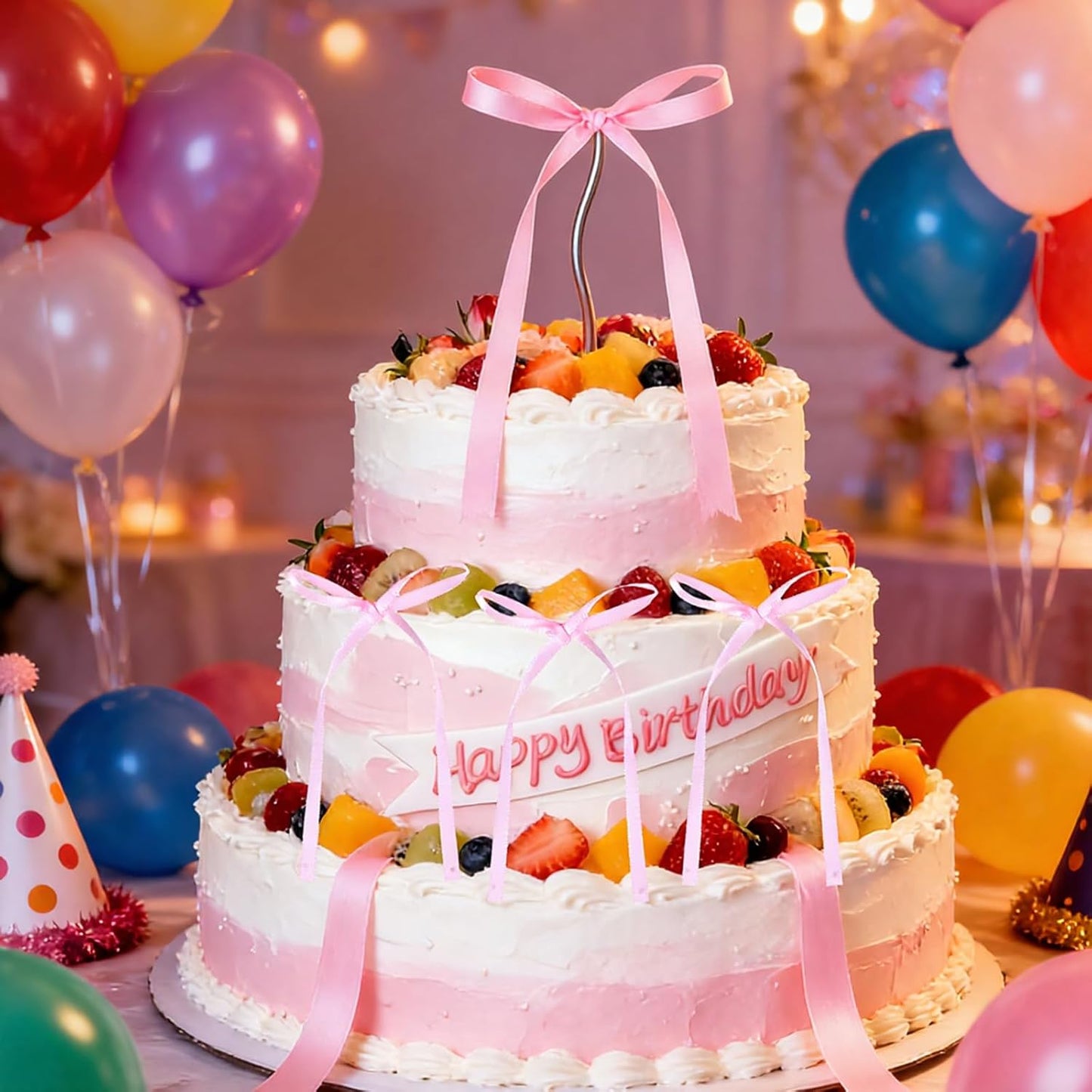 Skiennix 30Pcs Bow Cake Toppers - Coquette Themed Pink Bow Cupcake Decorations for Birthdays & Weddings
