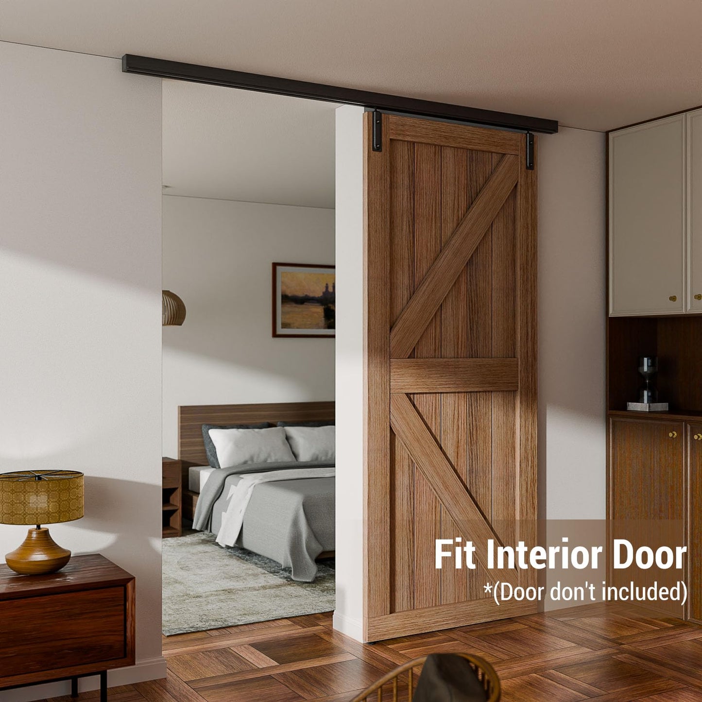 FLYVLIEG 5FT Ceiling Mount Box Rail Barn Door Hardware Heavy Duty Sliding Barn Door Track Kit for Single Door, Aluminum Alloy, Easy Install (No Door)