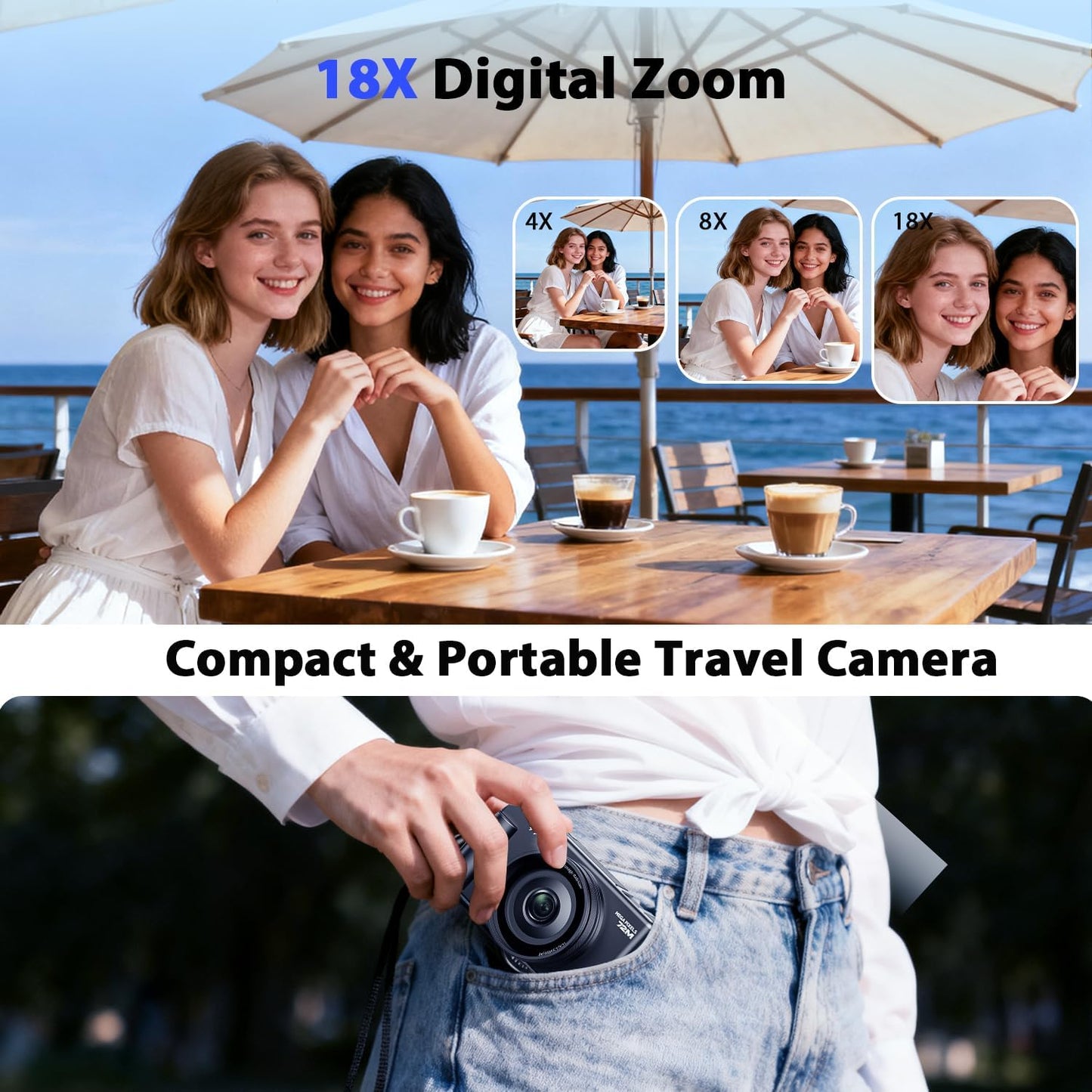 FIREFOTO 4K 18X Digital Cameras for Photography, Compact Vlogging Camera with Flip Screen, Digital Zoom YouTube Camera