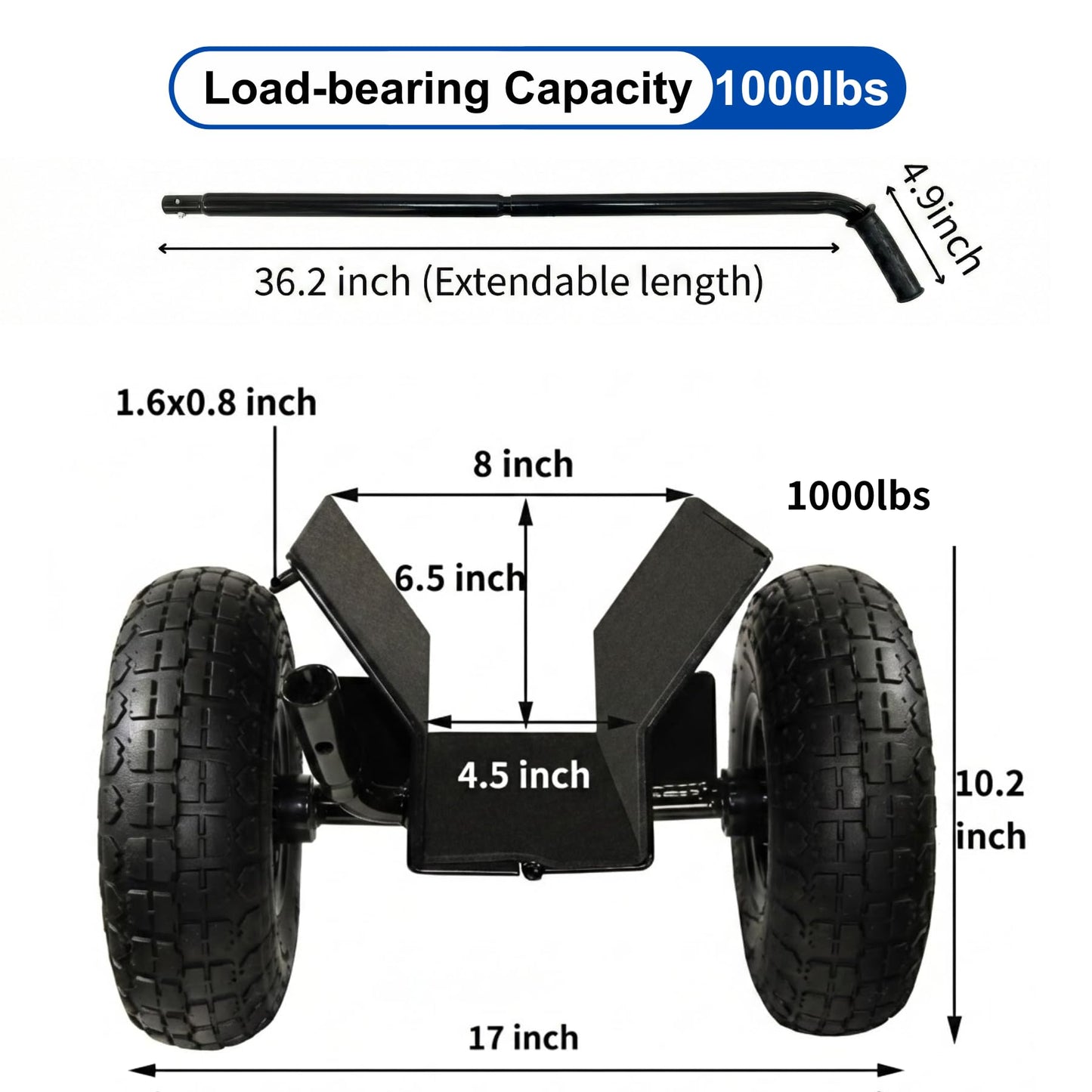 Heavy Duty Panel Dolly, All-Terrain Slab Dolly with 1000 LB Weight Capacity,10-inch Wheels (Black Solid Tire)-Patent Pending