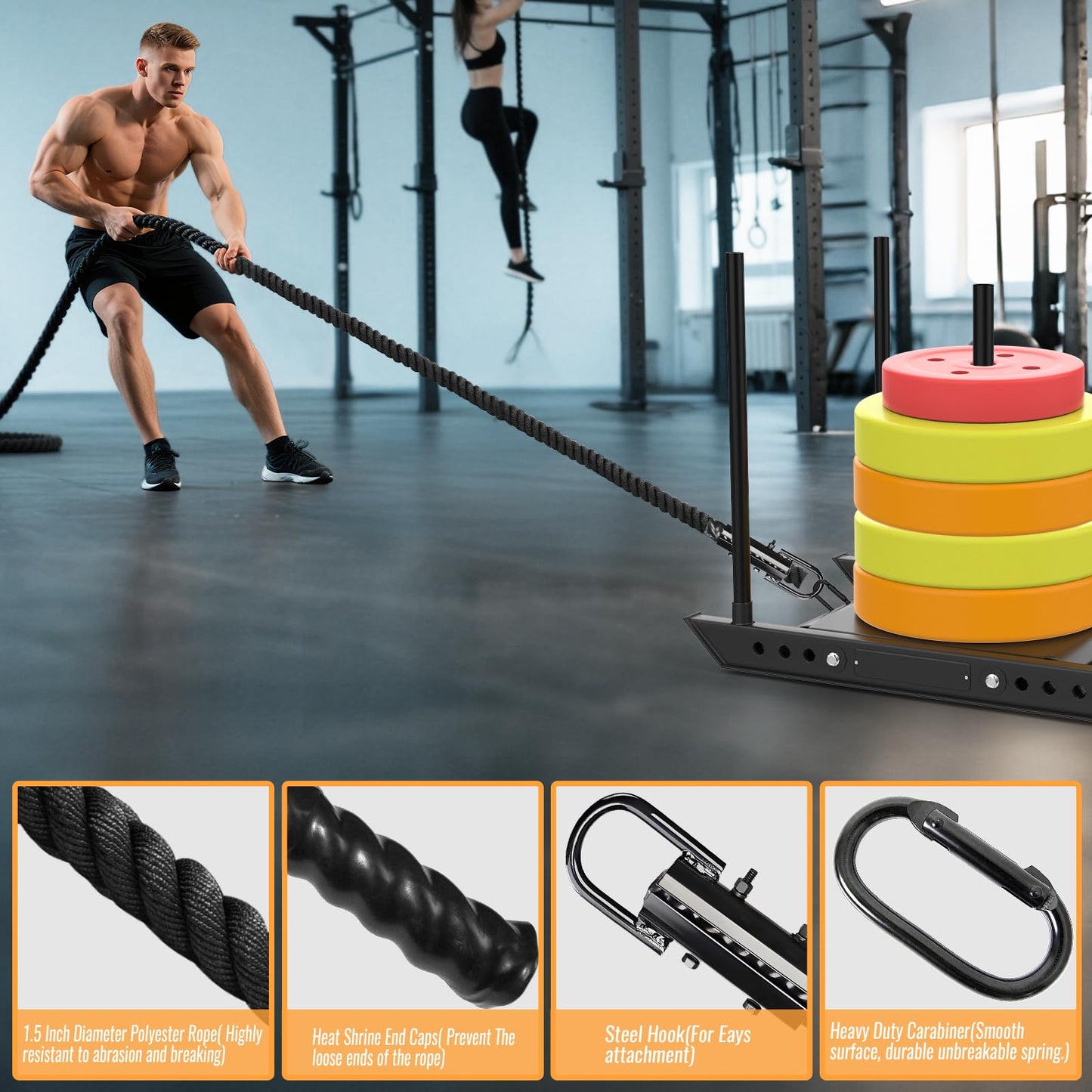Keepark Weight Workout Sled Pulling Rope - Heavy Duty Workout Rope for Weight Sled, Tire Drag, Football Training - Fitness Resistance Exercise Equipment for Men & Women - 1.5 Inch x 15FT