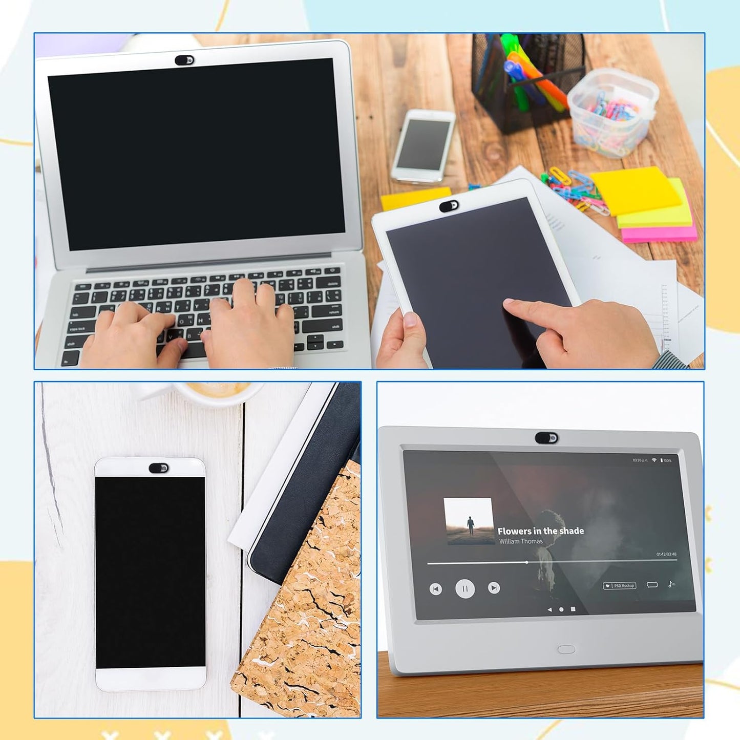 Larrel 50 Pcs Webcam Cover, Black Practical Laptop Camera Cover Small Portable Phone Camera Covers for Compute Cell