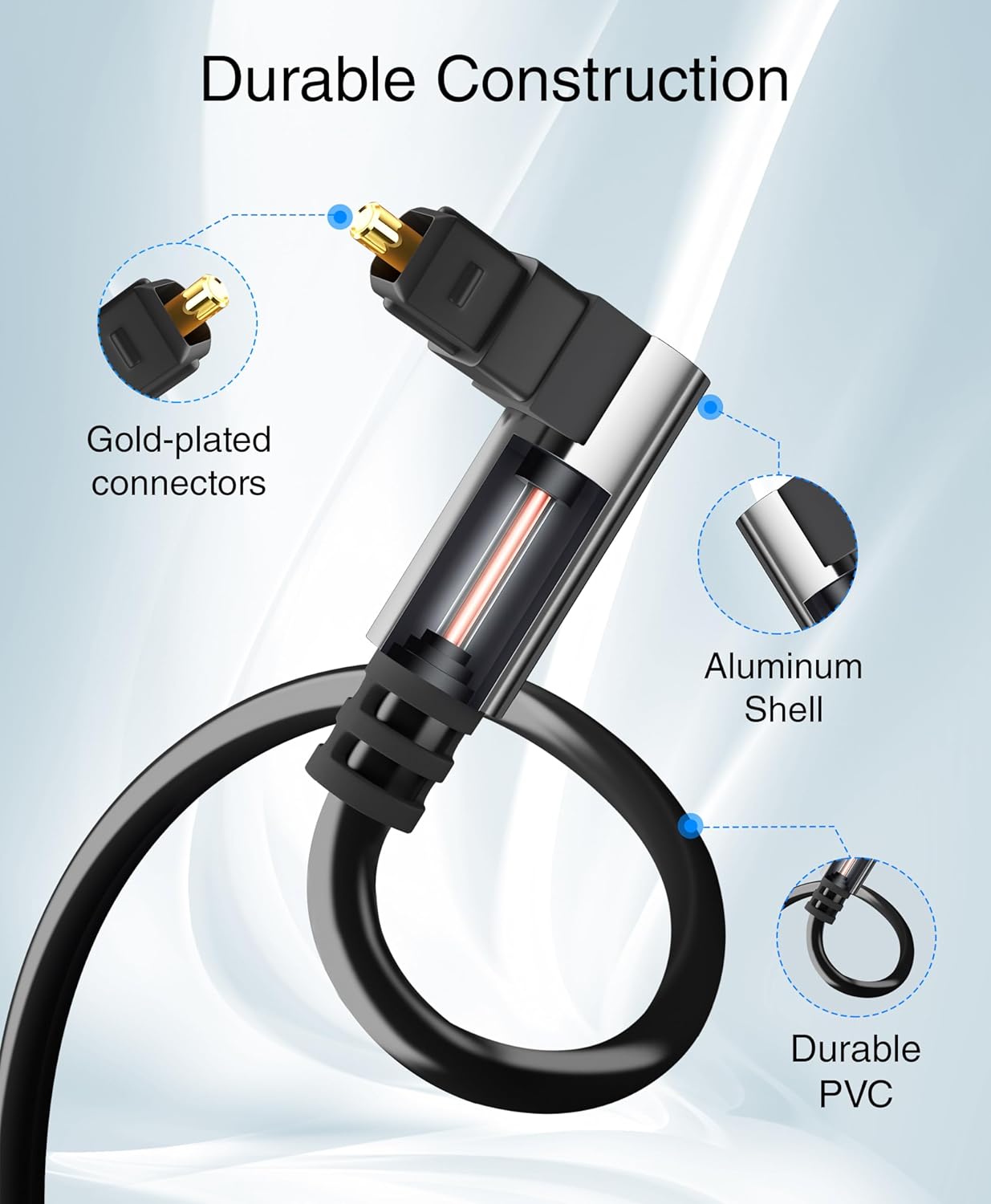 35FT (90 360 BlueRigger Optical Audio Toslink Cable - Degrees Optical Cable for Soundbar, Degree Rotatable Right Angle