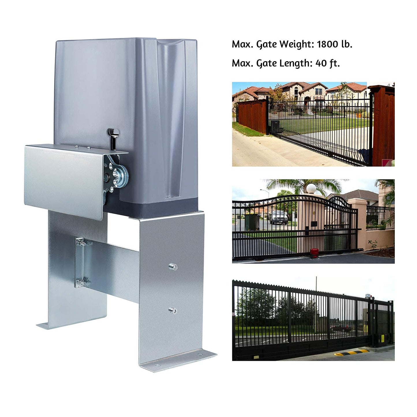 CO-Z 1800 lb Automatic Sliding Gate Opener with 3 Remote Controls, Electric Rolling Driveway Slide Gate Motor, Complete Gate Operator Hardware Security System Kit for Sliding Gate Up to 40 Feet