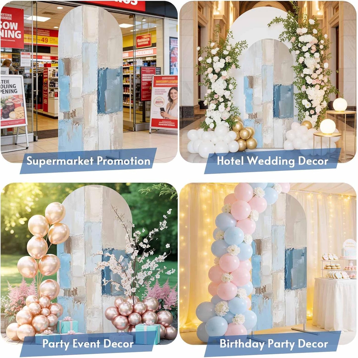 Jnbasdffb 7.2 Blue Beige Abstract Wedding Arch Cover, Stretchy Spandex Arch Backdrop Stand Covers FT, Oil Painting