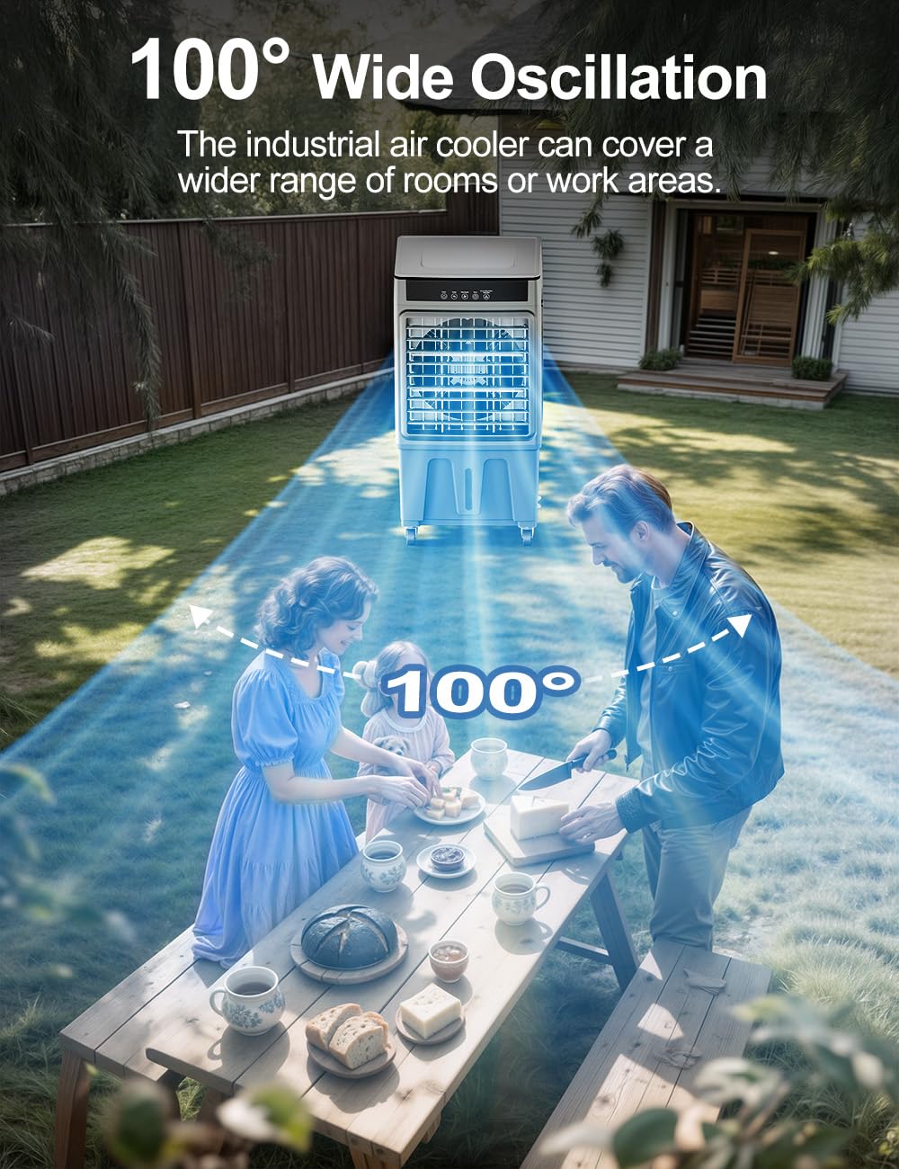 Large Swamp Cooler Air Conditioner, 2200CFM Evaporative Air Cooler, 24H Timer & 8 Gal Water Tank, 100°Oscillation, 3 Speeds&4 Ice Boxes,Remote, Portable Cooling Fan for Garage Outdoor, Extra Large