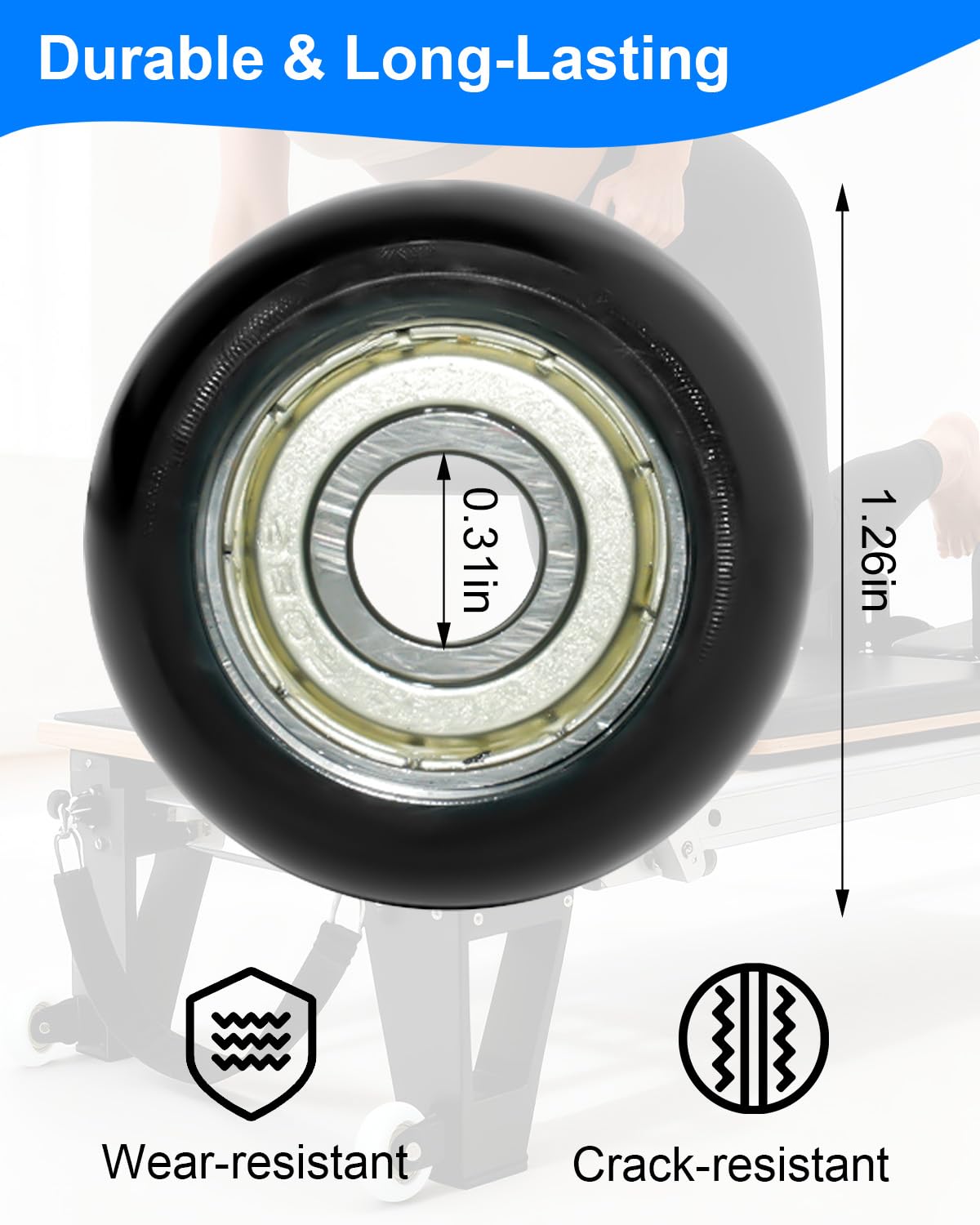 4 Pcs Replacement Roller Wheels Fit for Aero Pilates Reformer Machine, Pilates Reformer Replacement Parts, Black