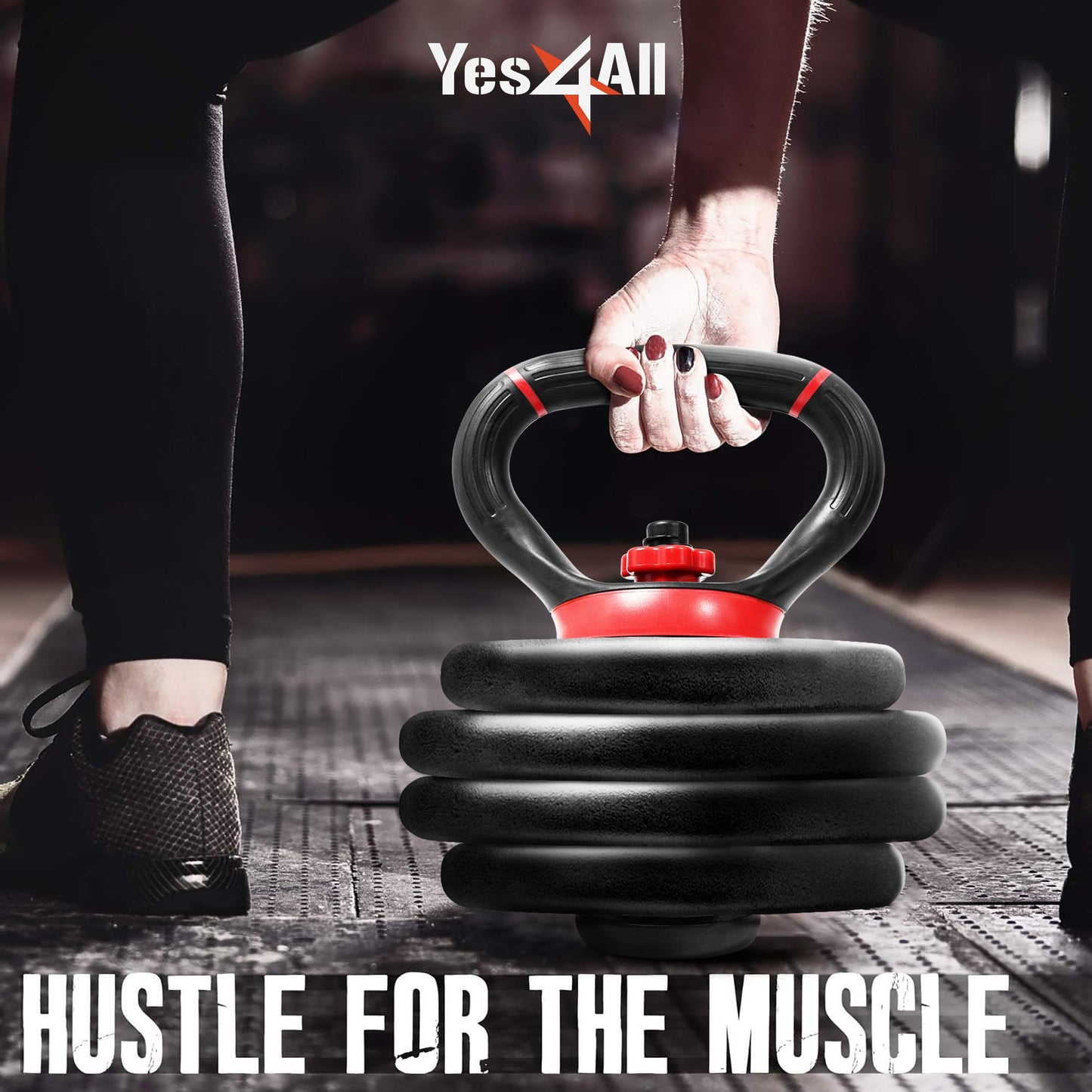 Yes4All Comfortable Grip Adjustable Kettlebell Handle Converter for 1 inch Weight Plates