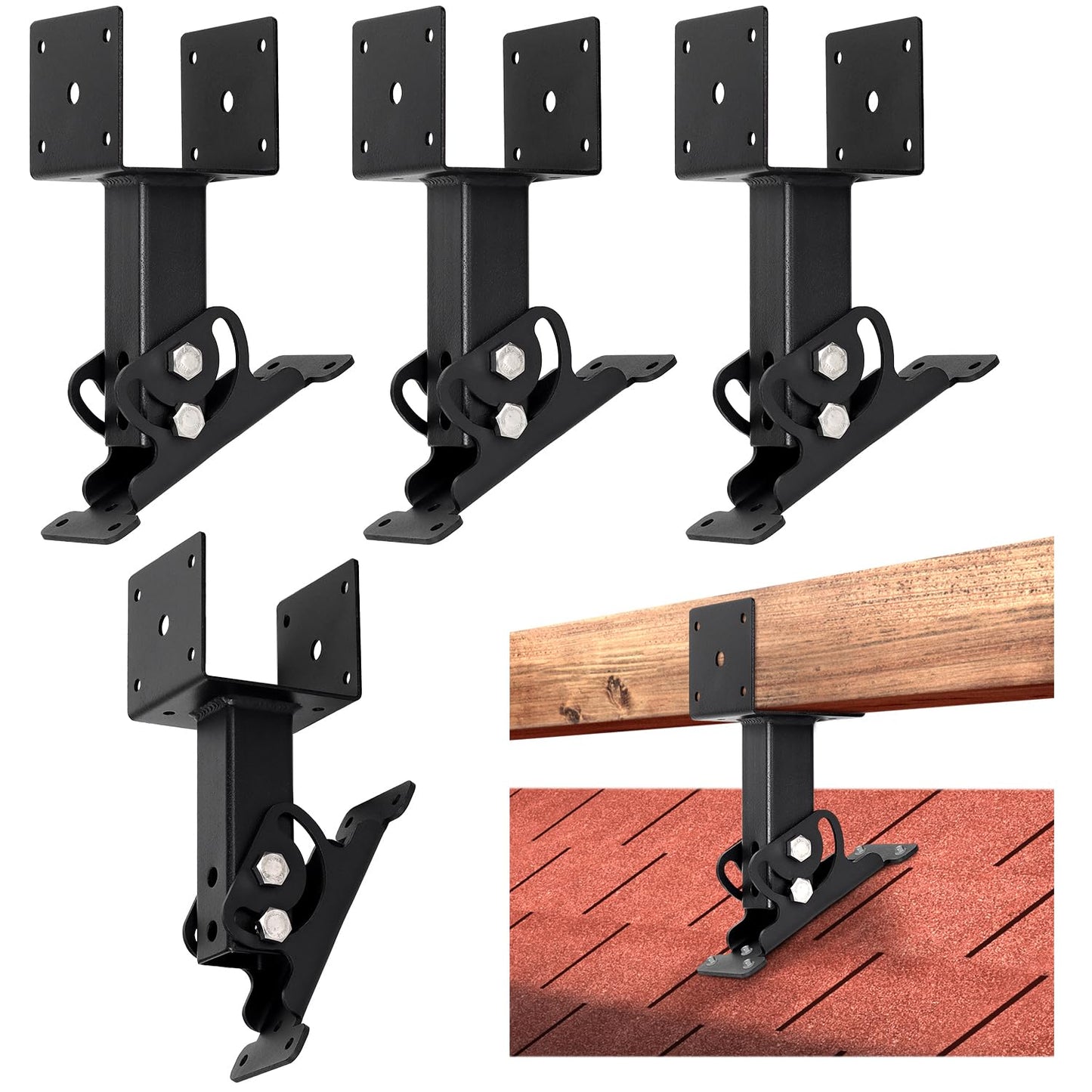4 Pack 304 Stainless Steel 4x4 Heavy Duty Roof Riser Brackets Kit, Adjustable Roof Riser Beam Mount Brackets for Roof Pergola Gazebo (Black)